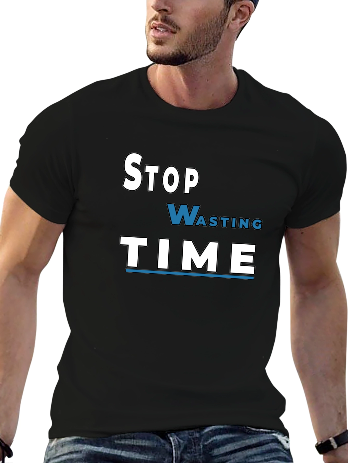Stop Wasting Time Graphic Tee - Black Cotton T-Shirt