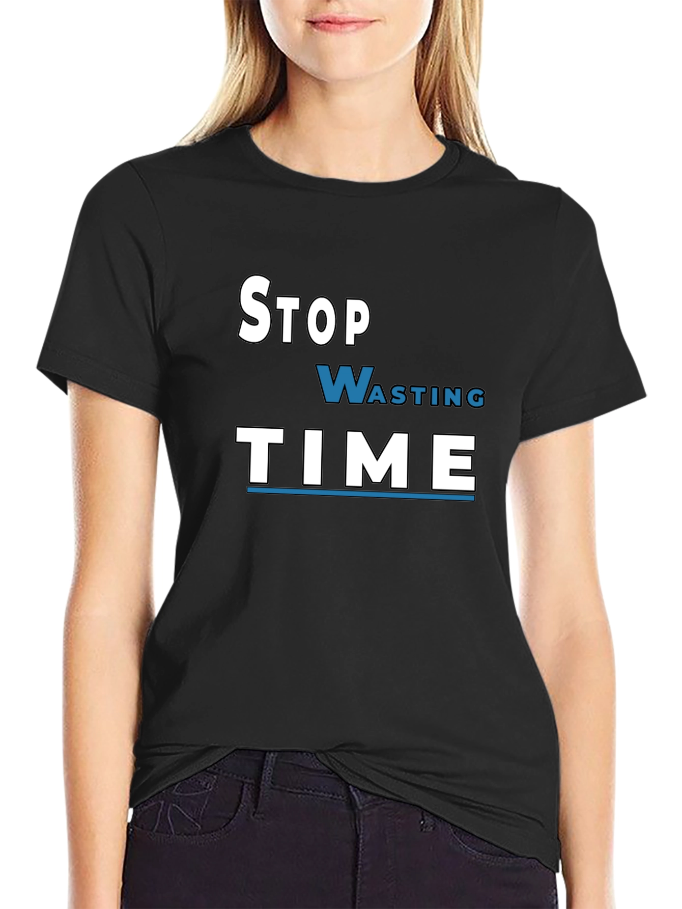 Stop Wasting Time Graphic Tee - Black Cotton T-Shirt