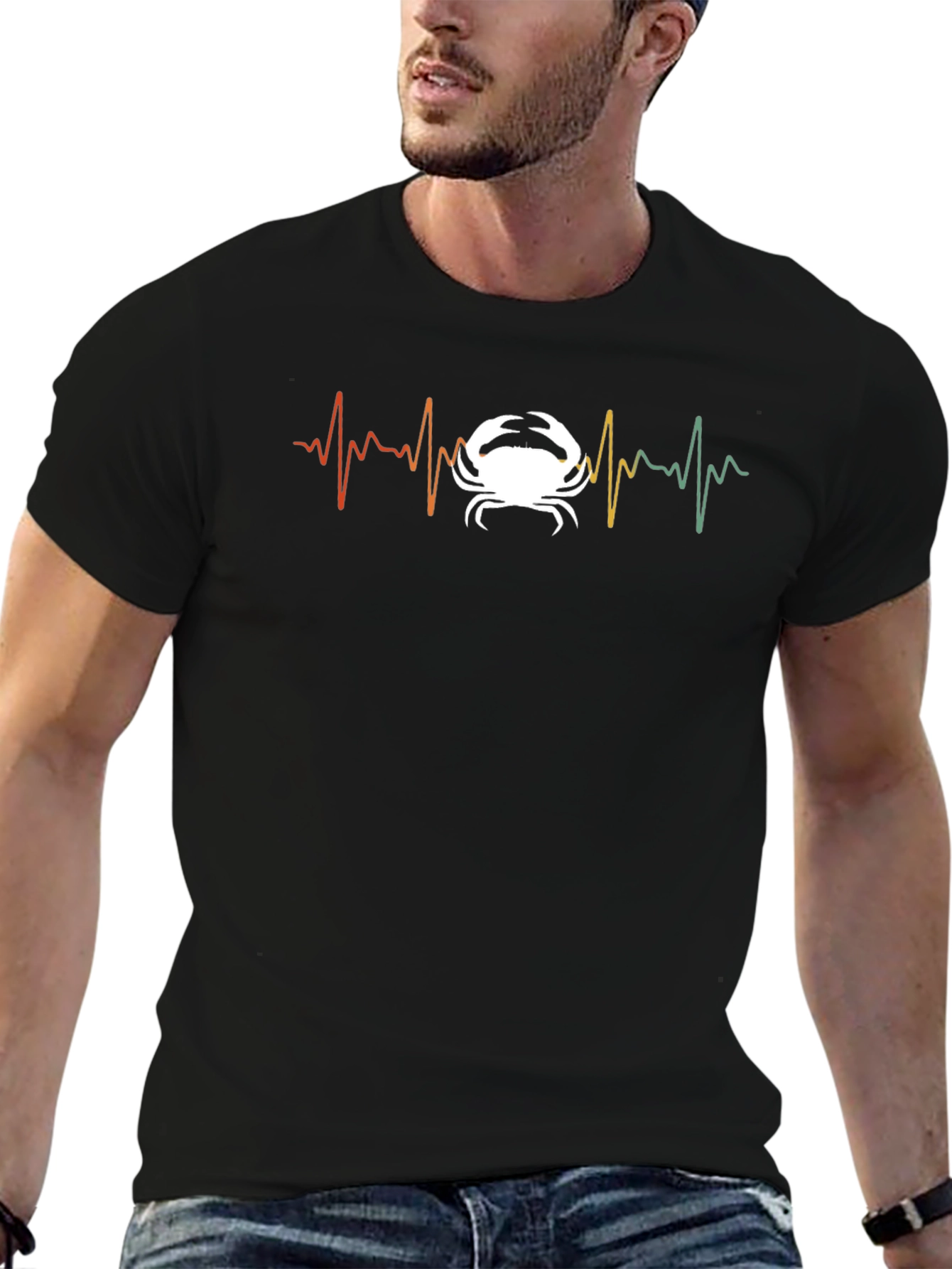Crab Heartbeat Graphic Tee - Black Cotton T-Shirt