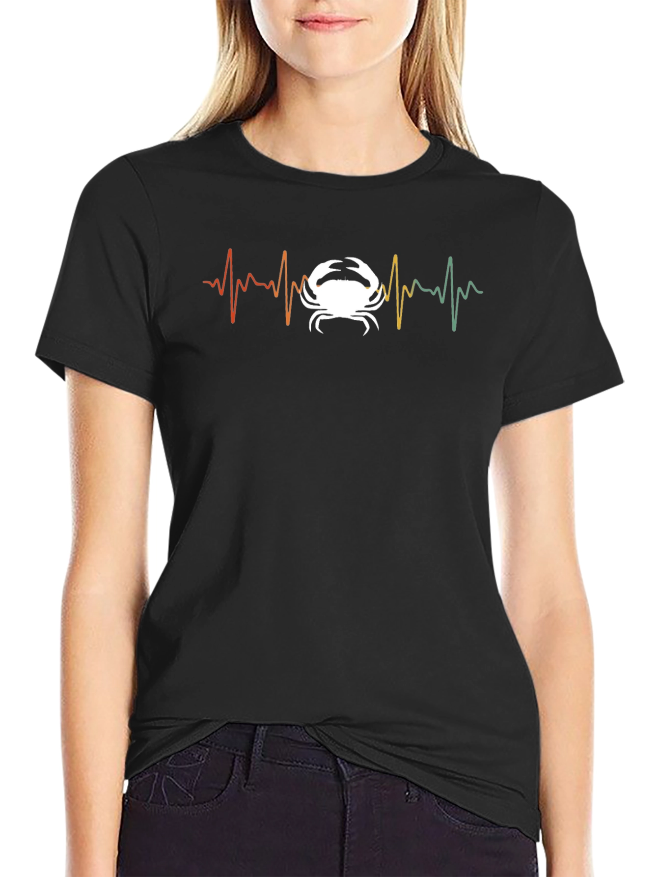 Crab Heartbeat Graphic Tee - Black Cotton T-Shirt