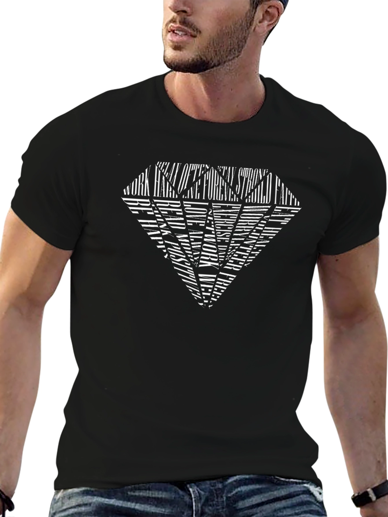 Diamond Graphic Print Black Crew Neck T-Shirt