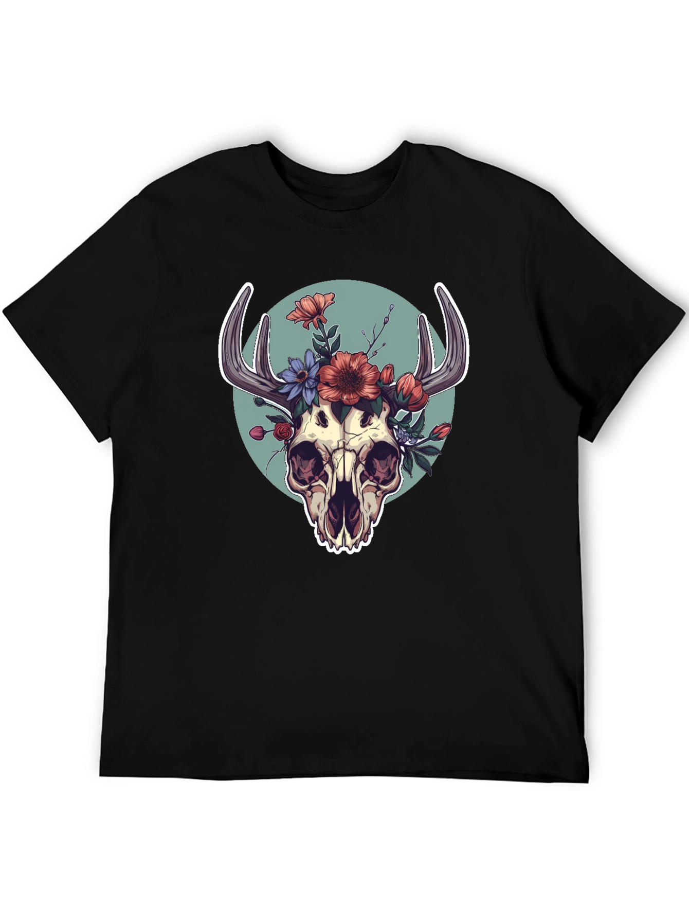Floral Skull Graphic Tee - Black