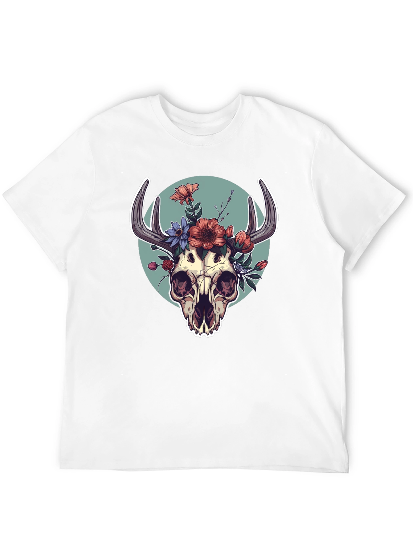 Floral Skull Graphic Tee - Black