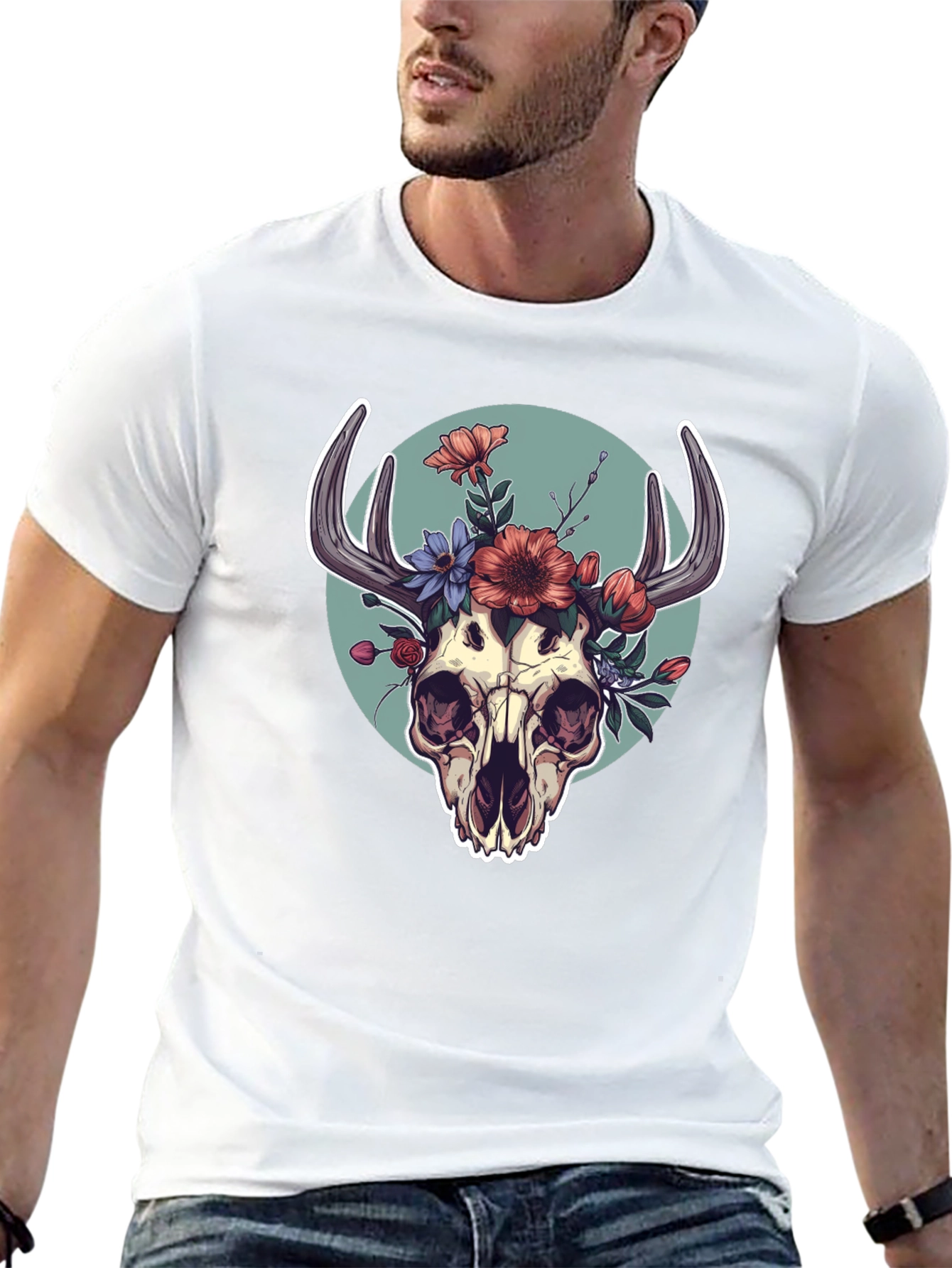 Floral Skull Graphic Tee - Black