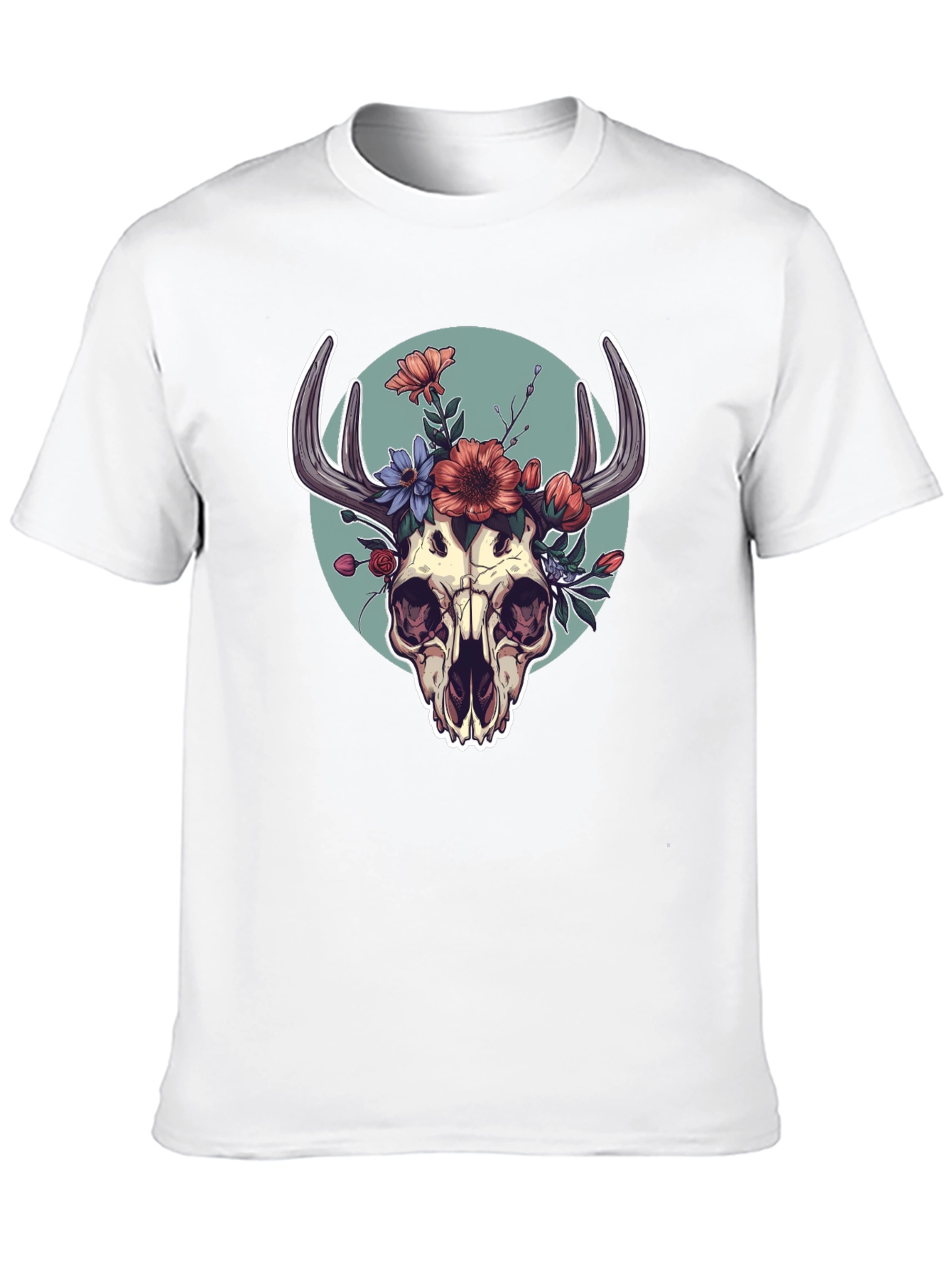 Floral Skull Graphic Tee - Black