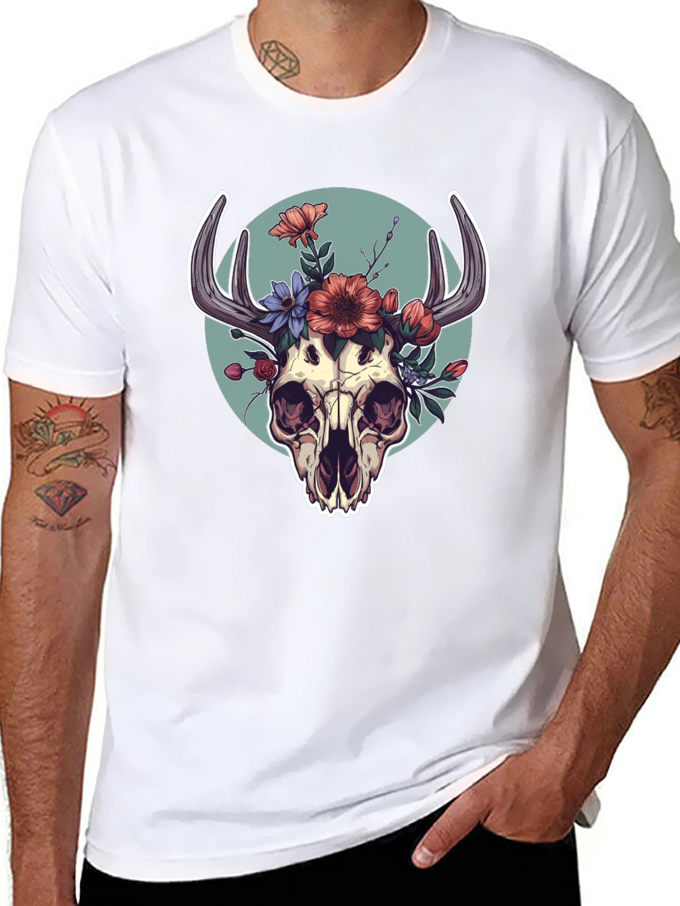 Floral Skull Graphic Tee - Black
