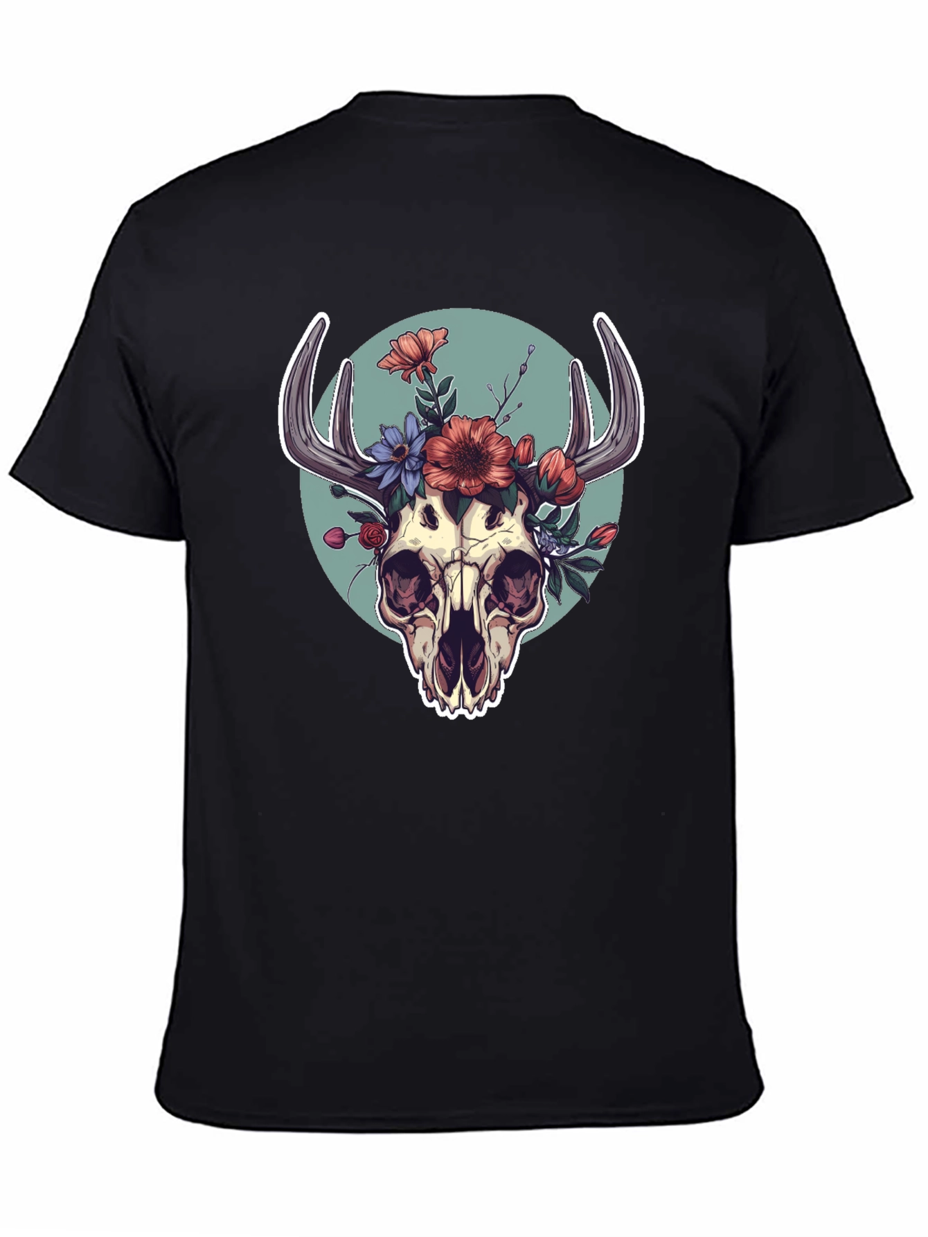 Floral Skull Graphic Tee - Black
