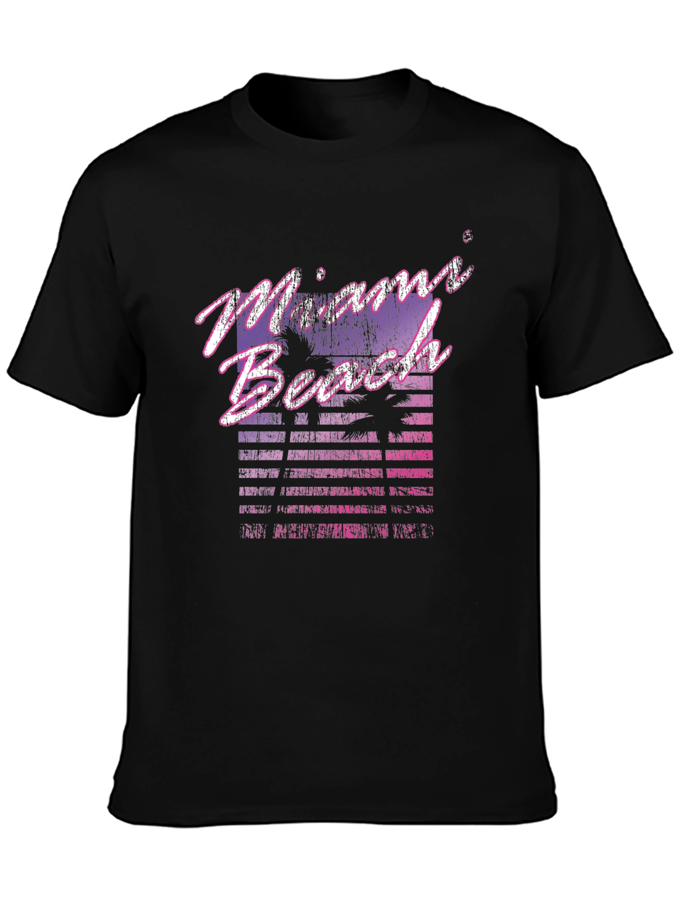 Miami Beach Retro Graphic Black T-Shirt