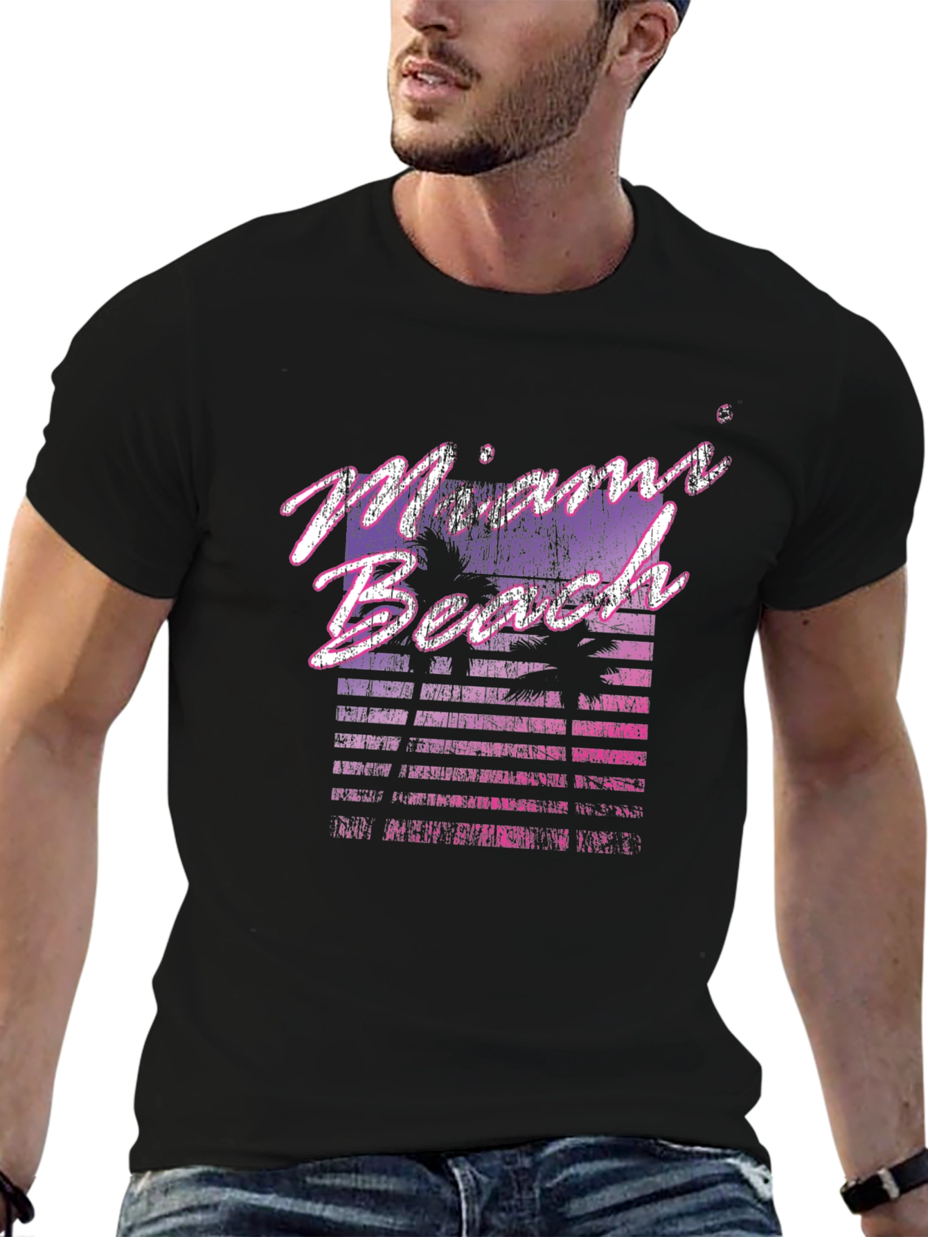 Miami Beach Retro Graphic Black T-Shirt