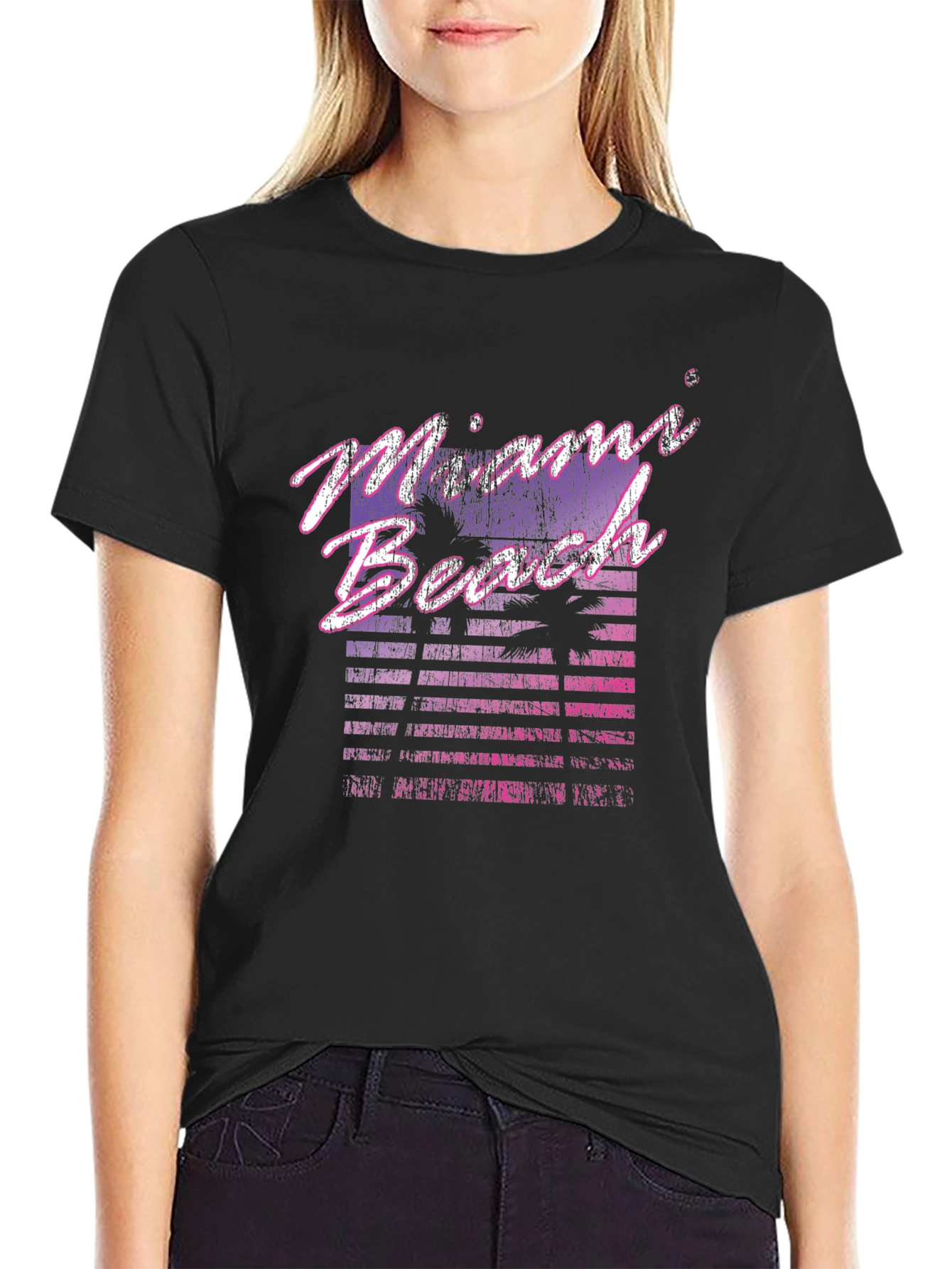 Miami Beach Retro Graphic Black T-Shirt