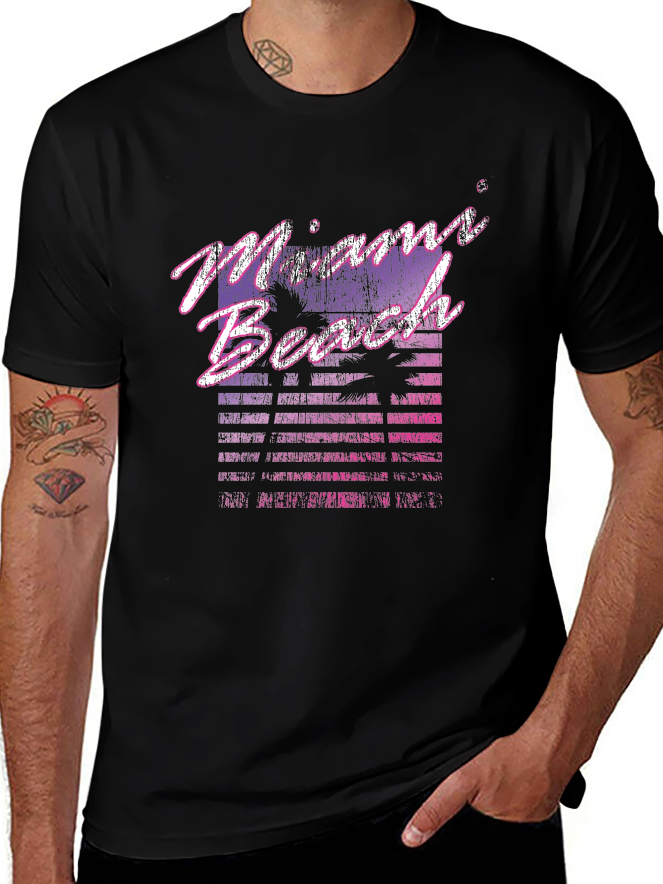Miami Beach Retro Graphic Black T-Shirt