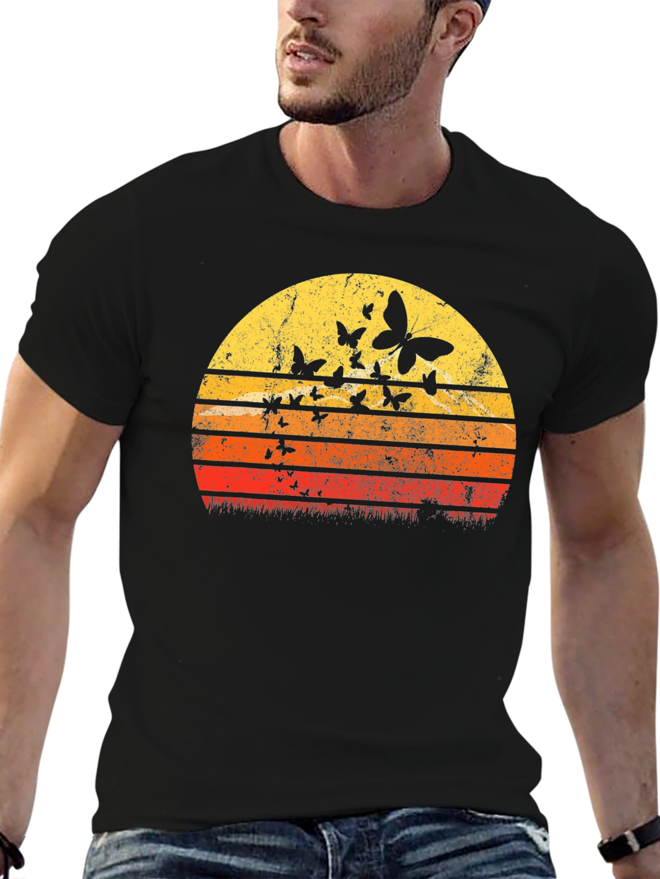 Retro Butterfly Sunset Graphic T-Shirt