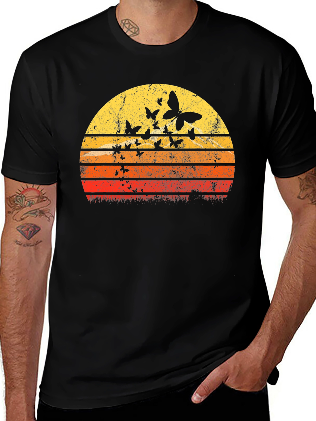 Retro Butterfly Sunset Graphic T-Shirt