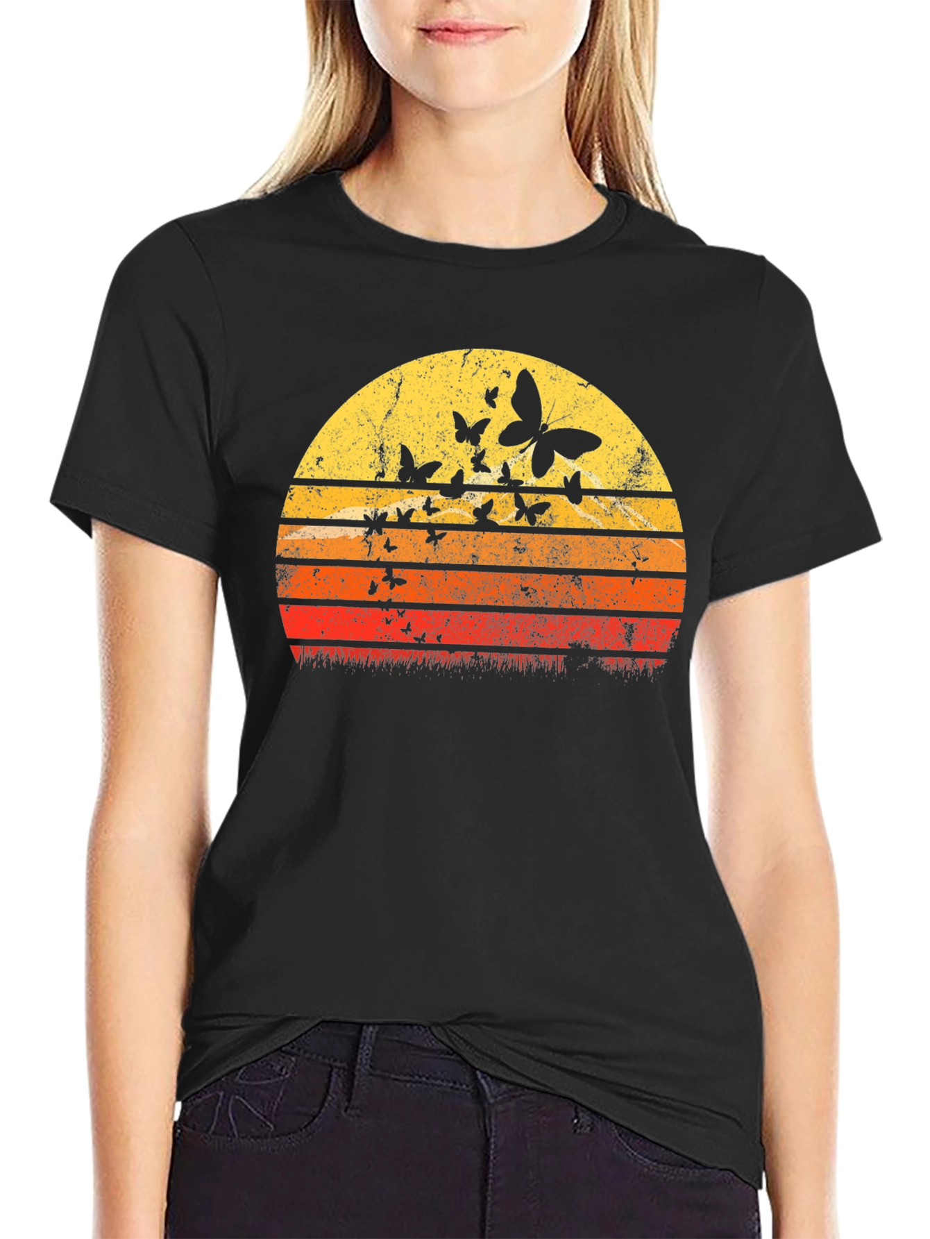 Retro Butterfly Sunset Graphic T-Shirt