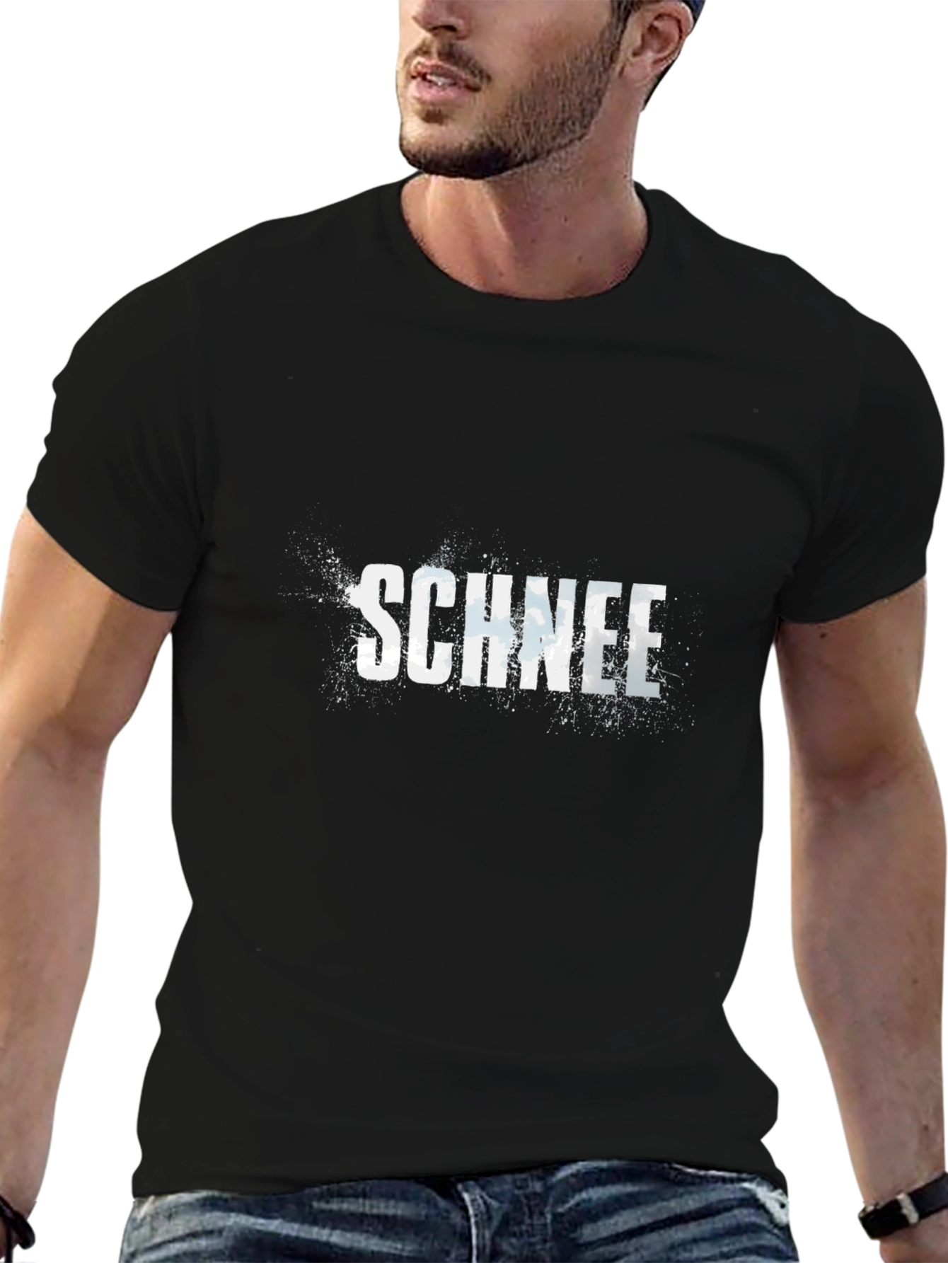 Schnee Graphic Print Black Cotton T-Shirt