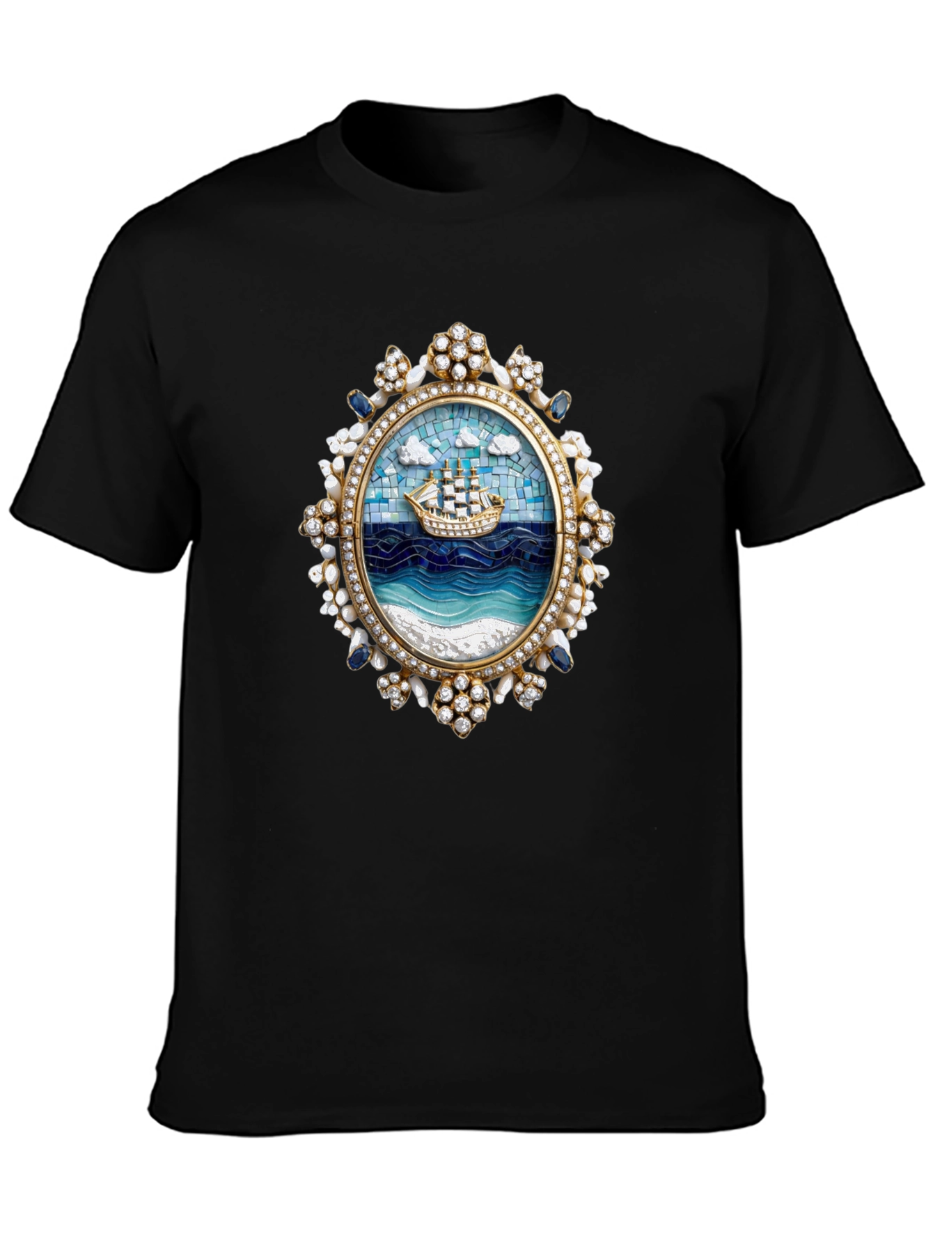 Nautical Ship Mosaic Graphic Tee - Black