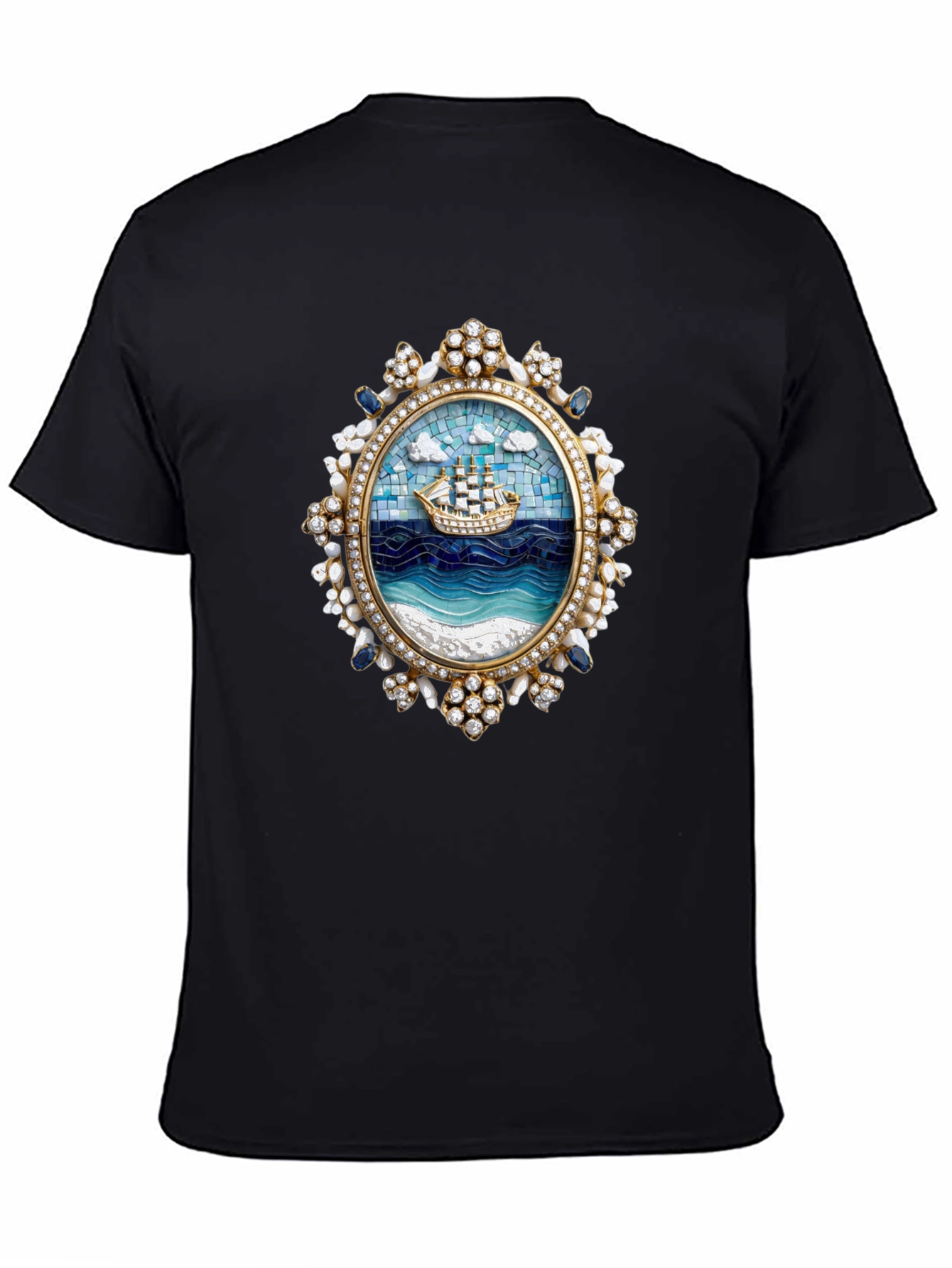 Nautical Ship Mosaic Graphic Tee - Black