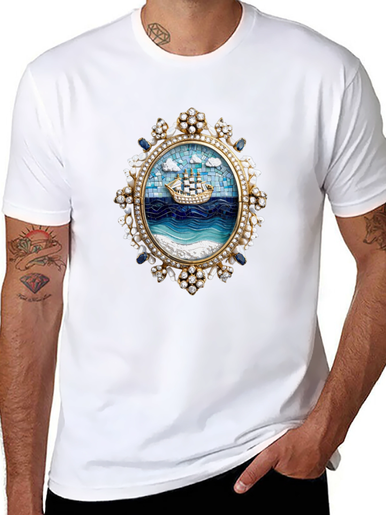 Nautical Ship Mosaic Graphic Tee - Black