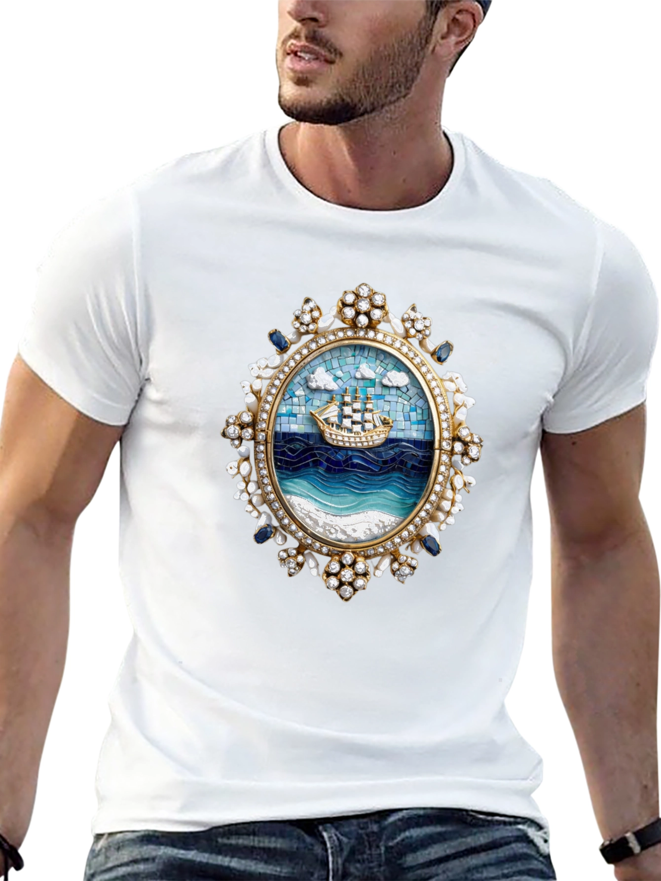 Nautical Ship Mosaic Graphic Tee - Black