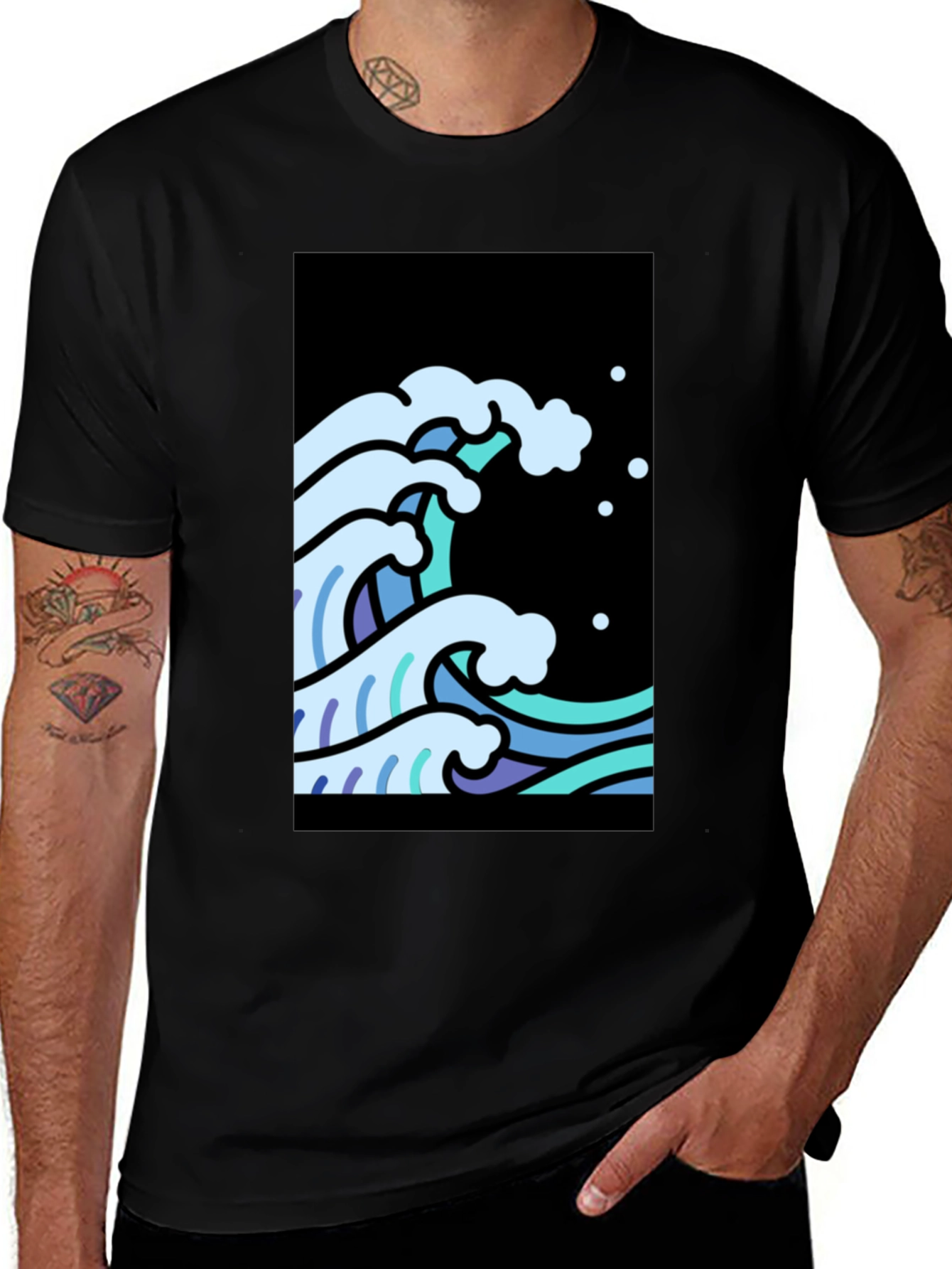 Cool Waves Graphic Tee - Black Cotton T-Shirt