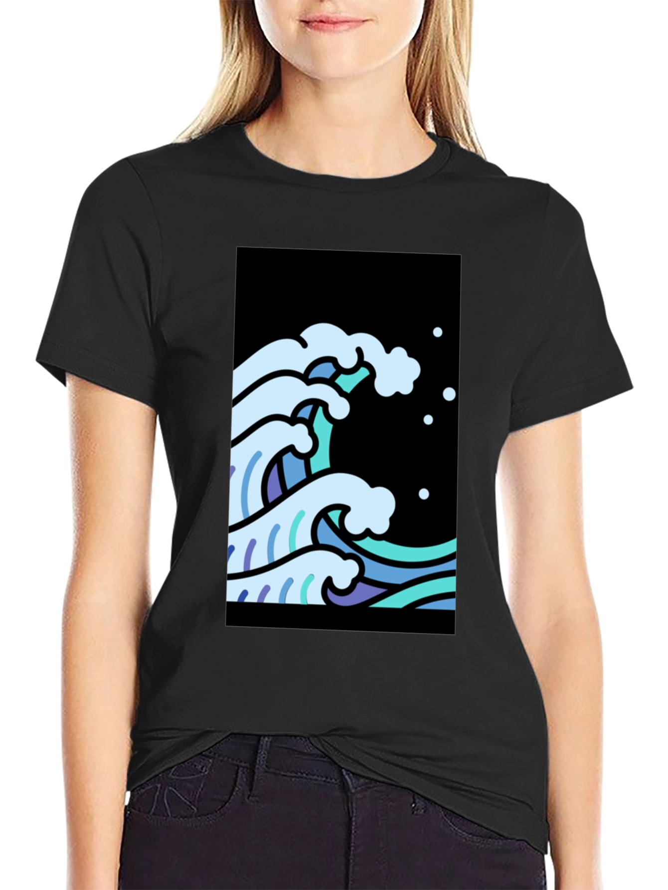 Cool Waves Graphic Tee - Black Cotton T-Shirt