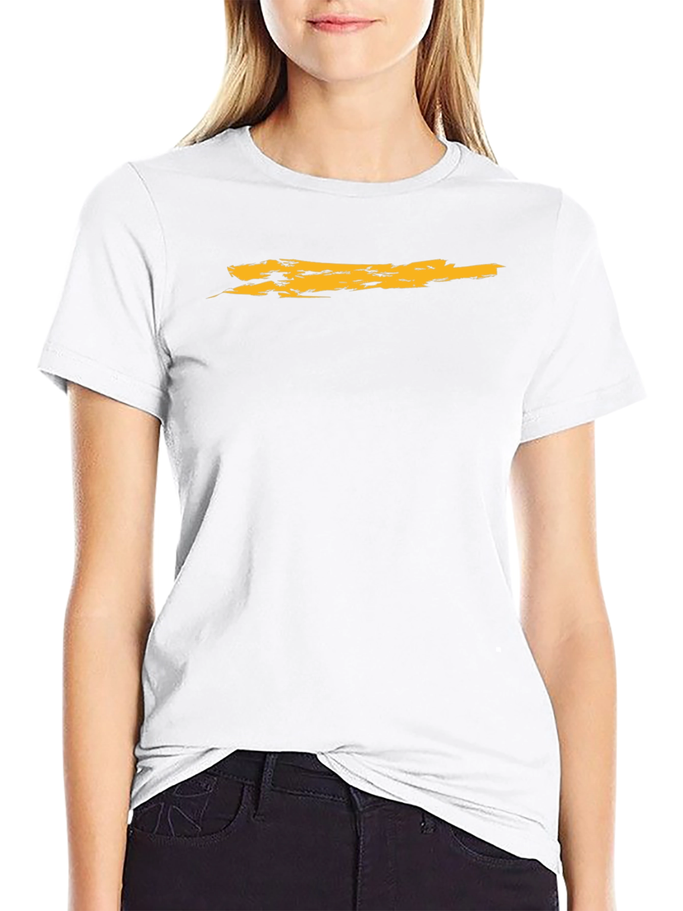 Mens Black T-Shirt with Distressed Gold Stripe