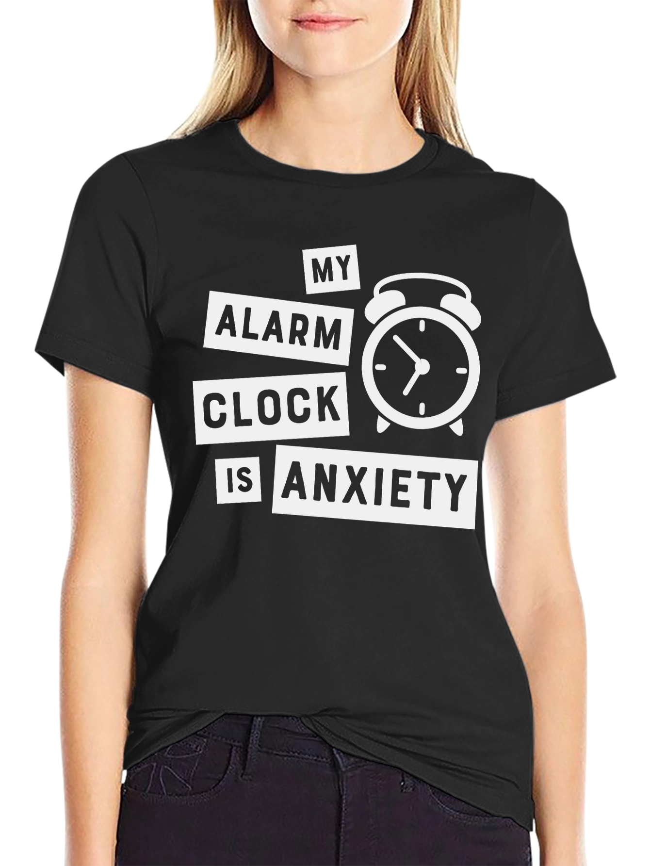 Anxiety Alarm Clock Graphic T-Shirt - Black