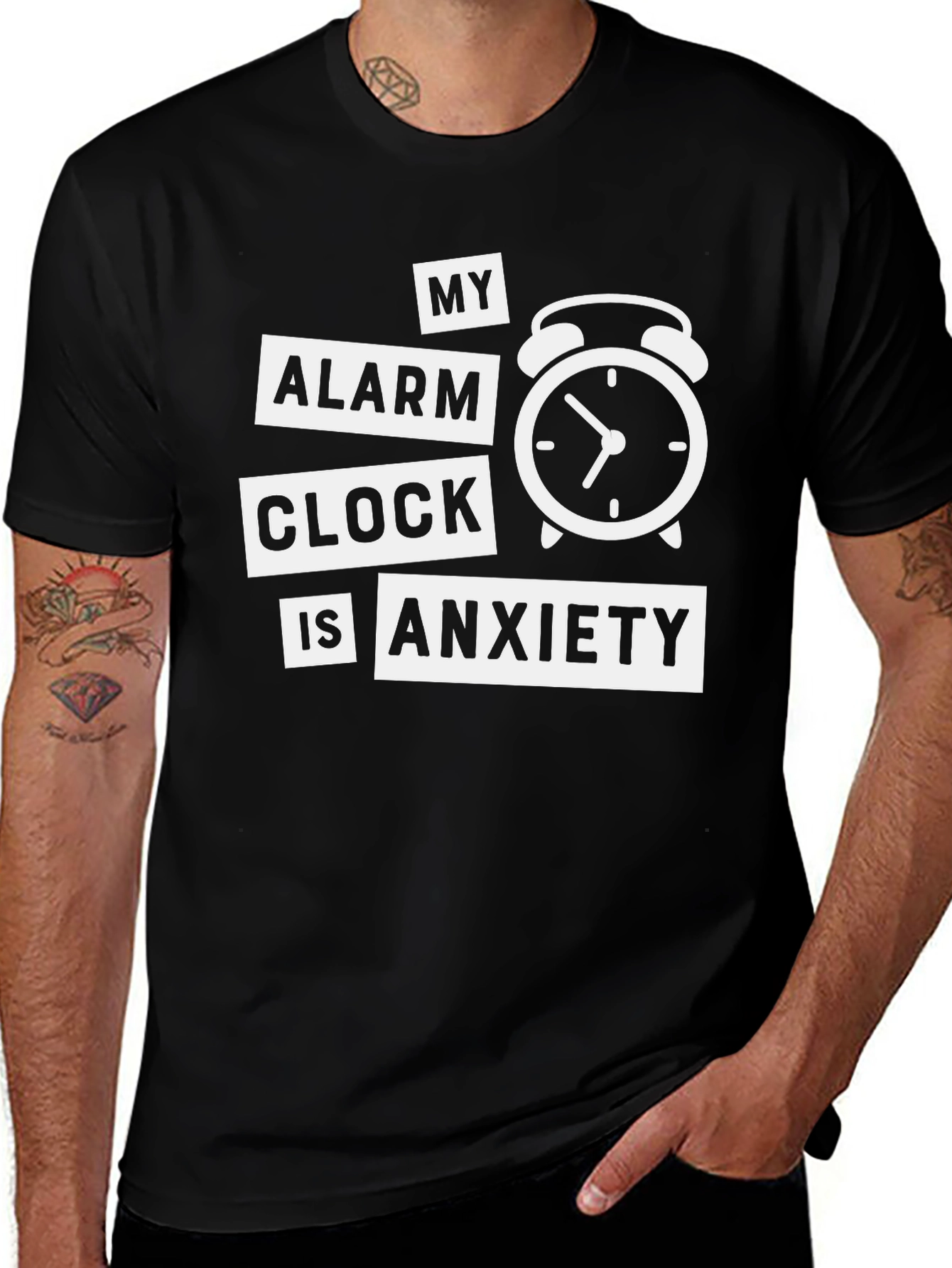 Anxiety Alarm Clock Graphic T-Shirt - Black