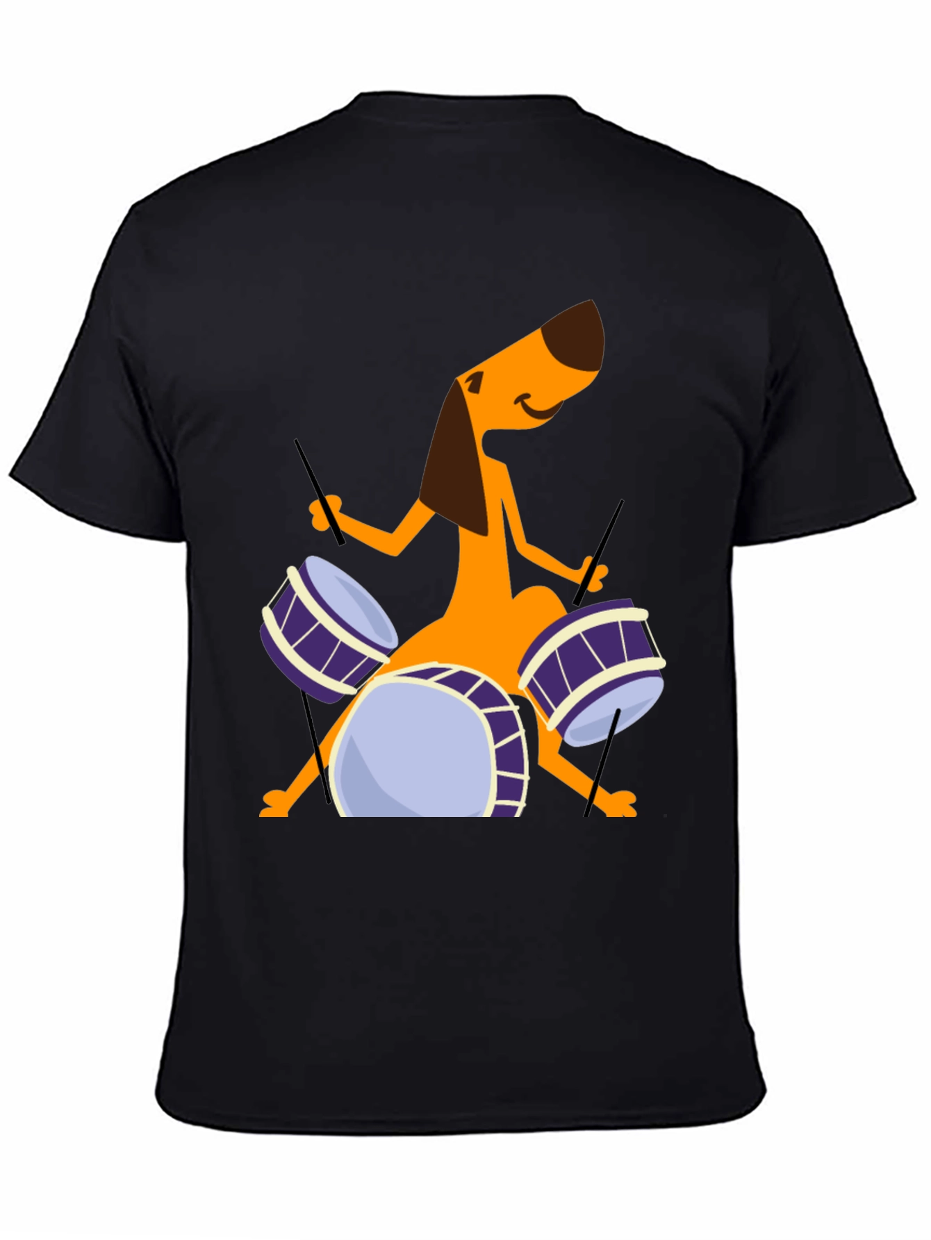 Dog Drummer Graphic Tee - Black Cotton T-Shirt