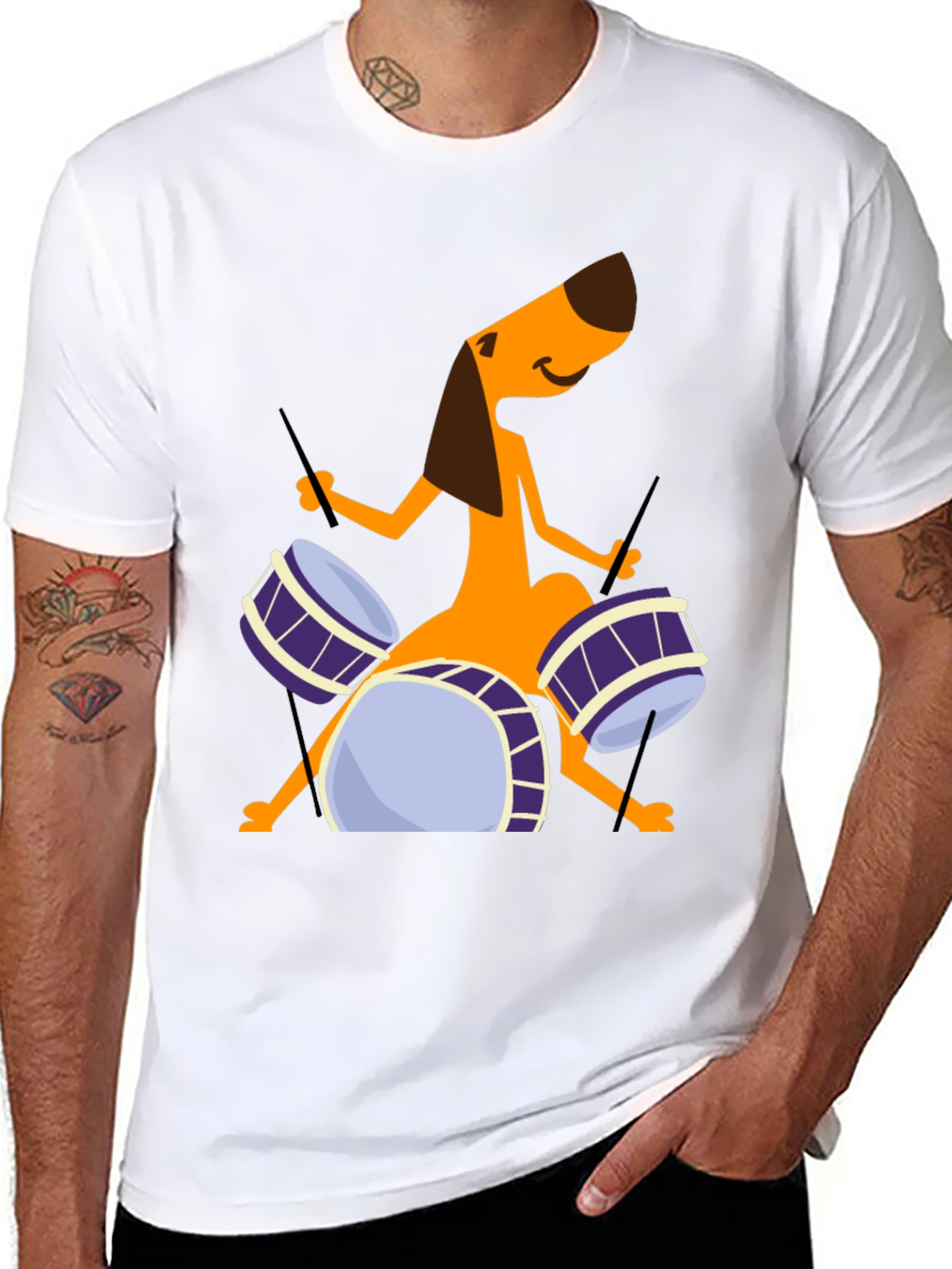 Dog Drummer Graphic Tee - Black Cotton T-Shirt