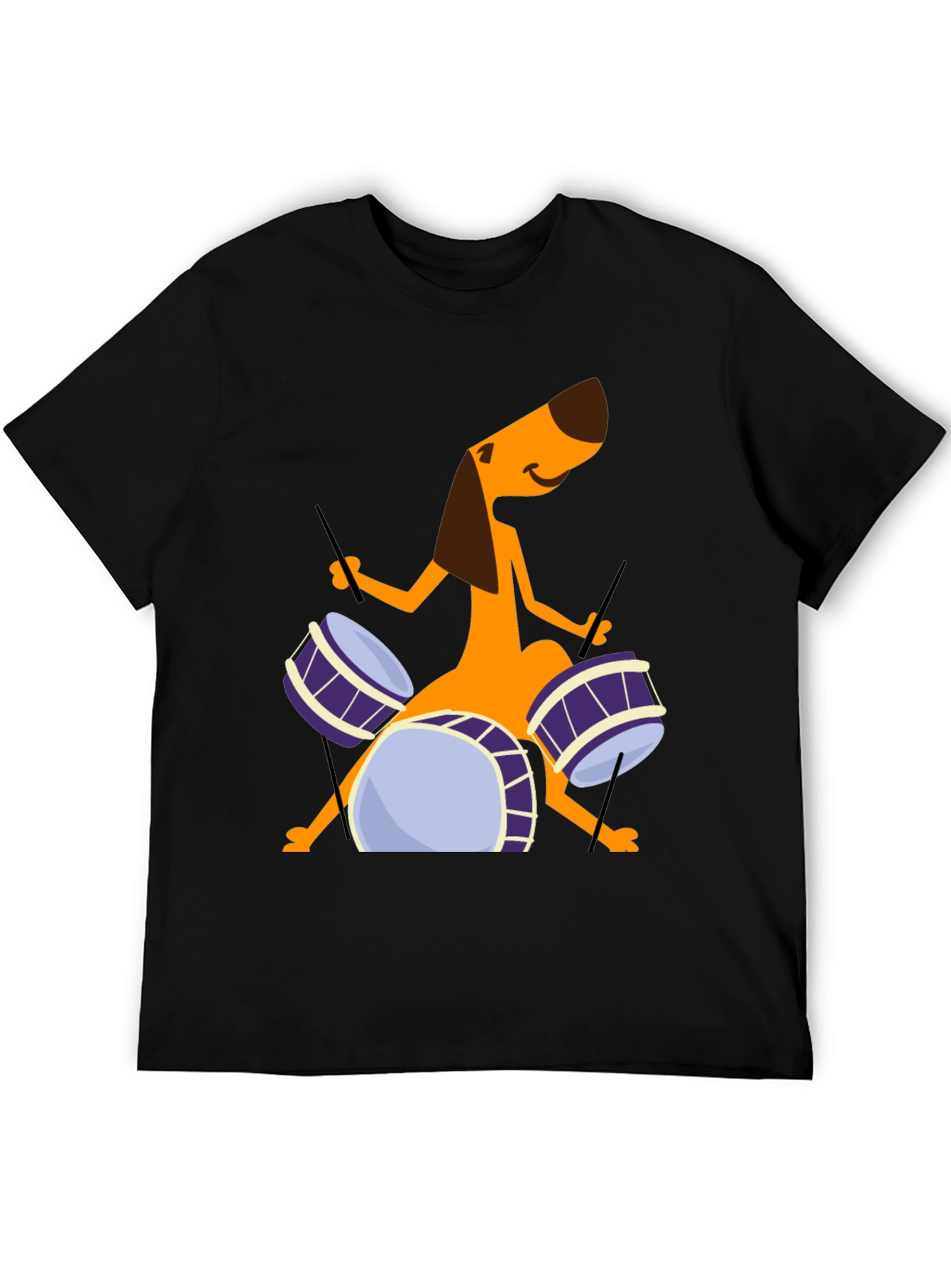 Dog Drummer Graphic Tee - Black Cotton T-Shirt