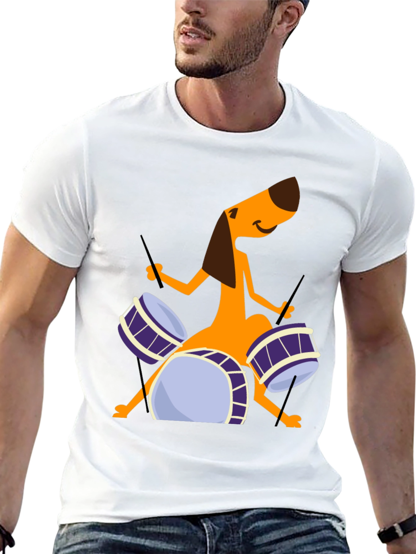 Dog Drummer Graphic Tee - Black Cotton T-Shirt