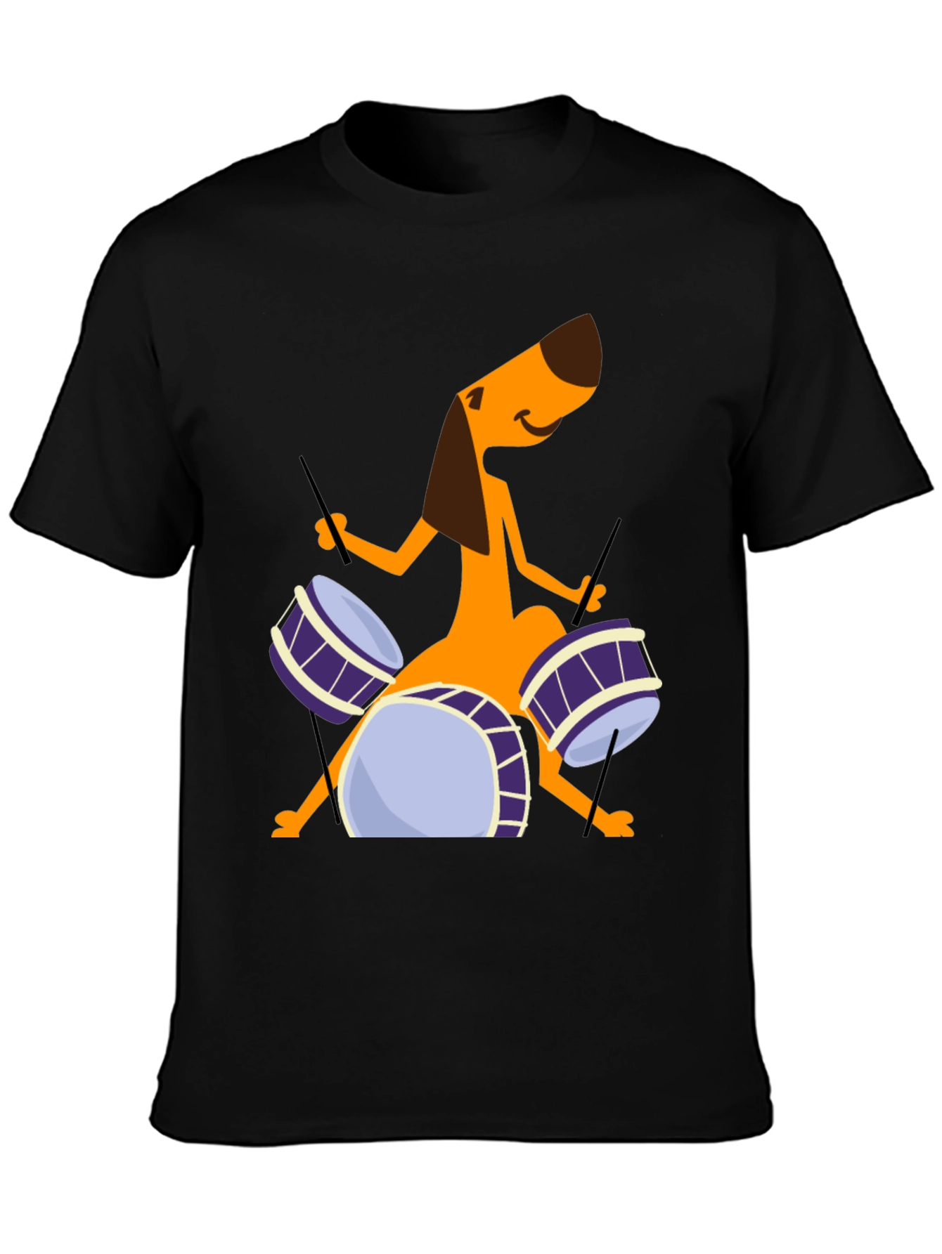 Dog Drummer Graphic Tee - Black Cotton T-Shirt