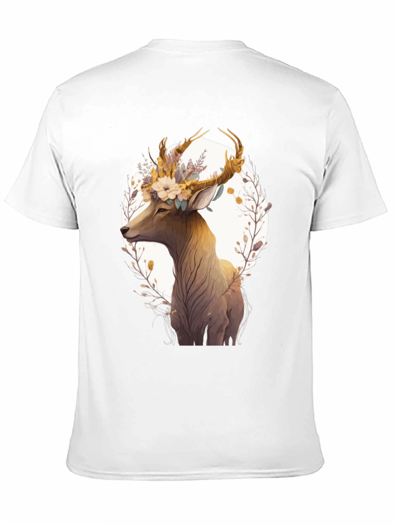 Floral Deer Graphic Black T-Shirt - Unisex
