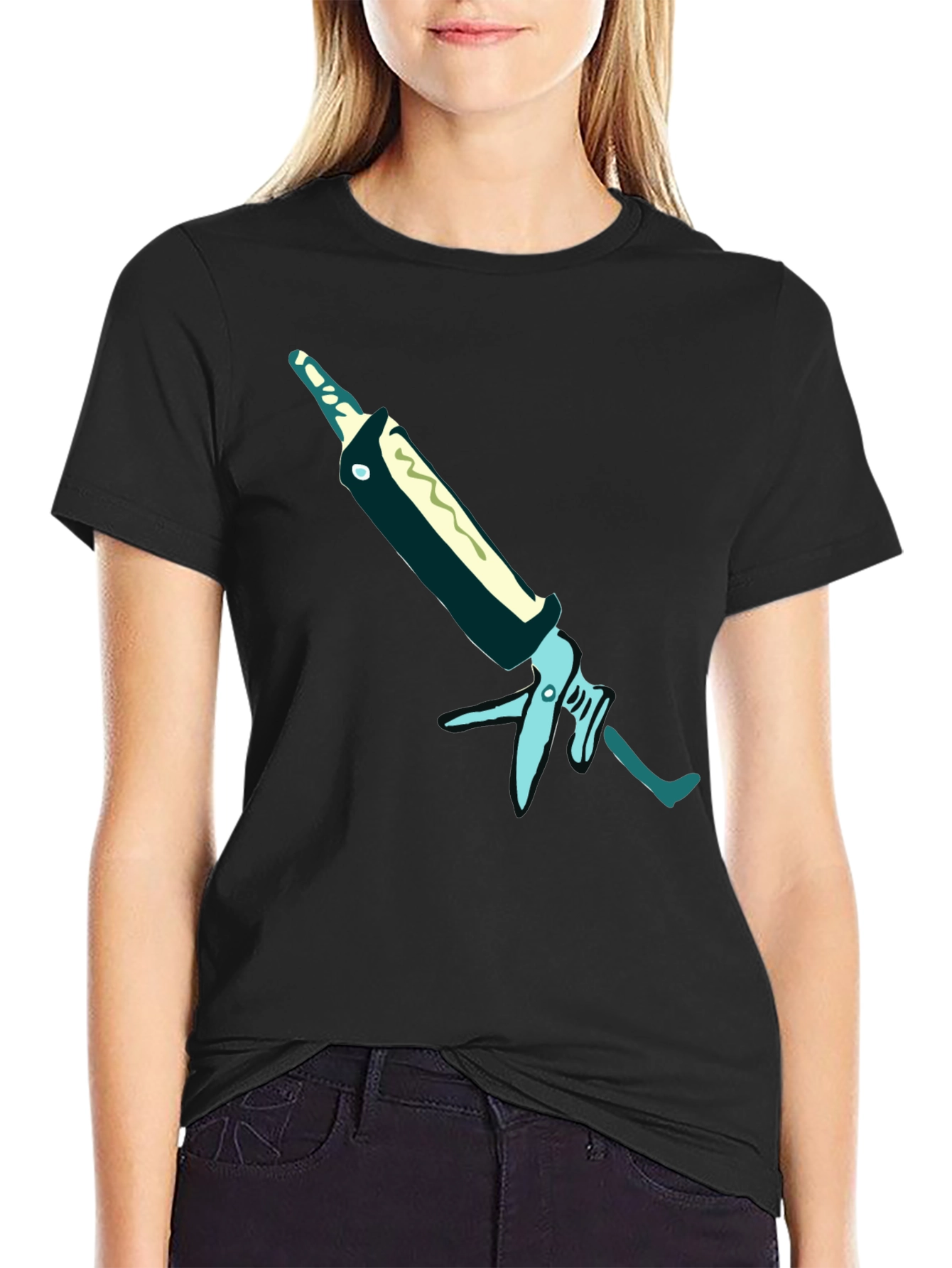 Black T-Shirt with Unique Caulking Gun Graphic