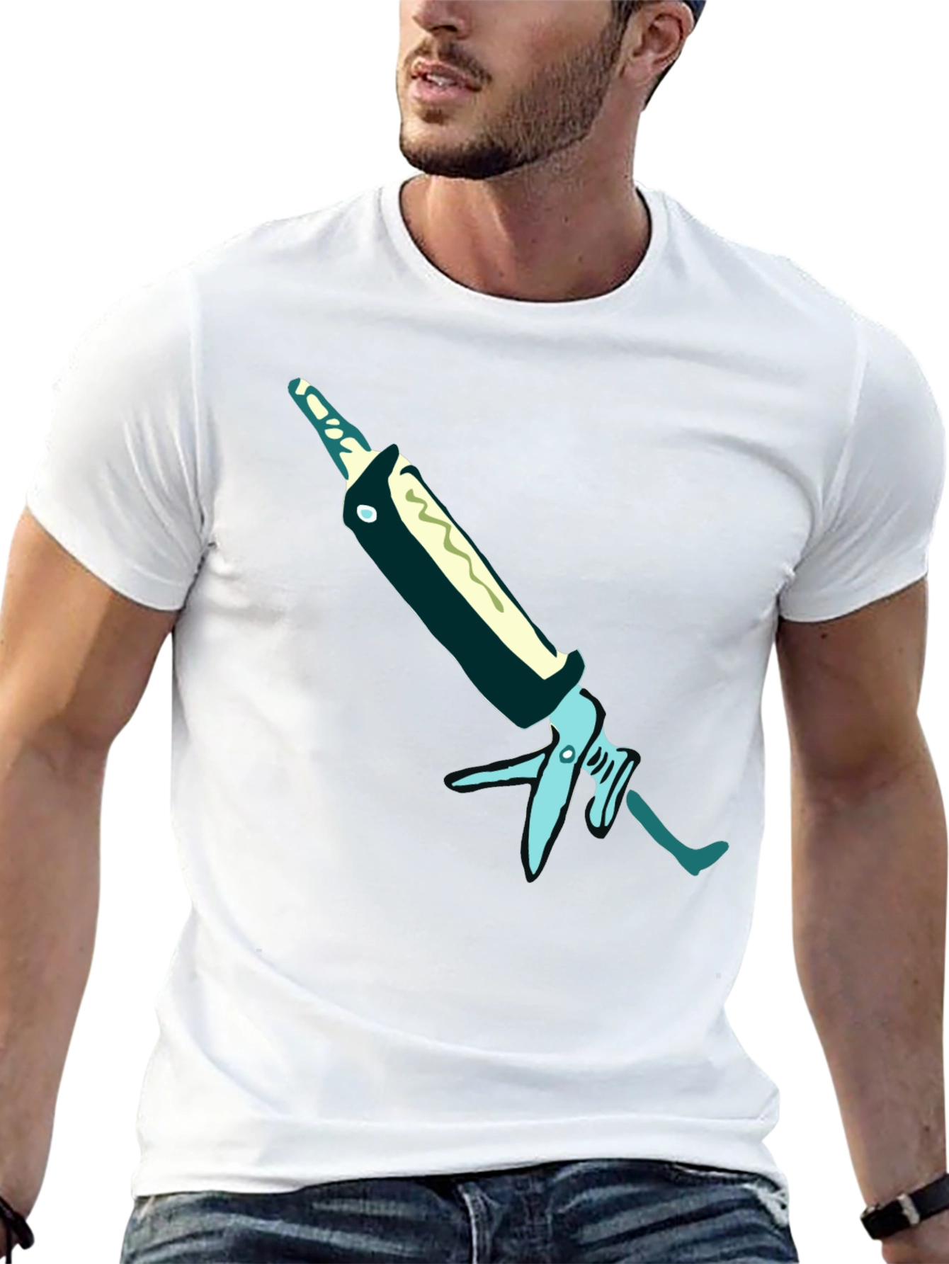 Black T-Shirt with Unique Caulking Gun Graphic