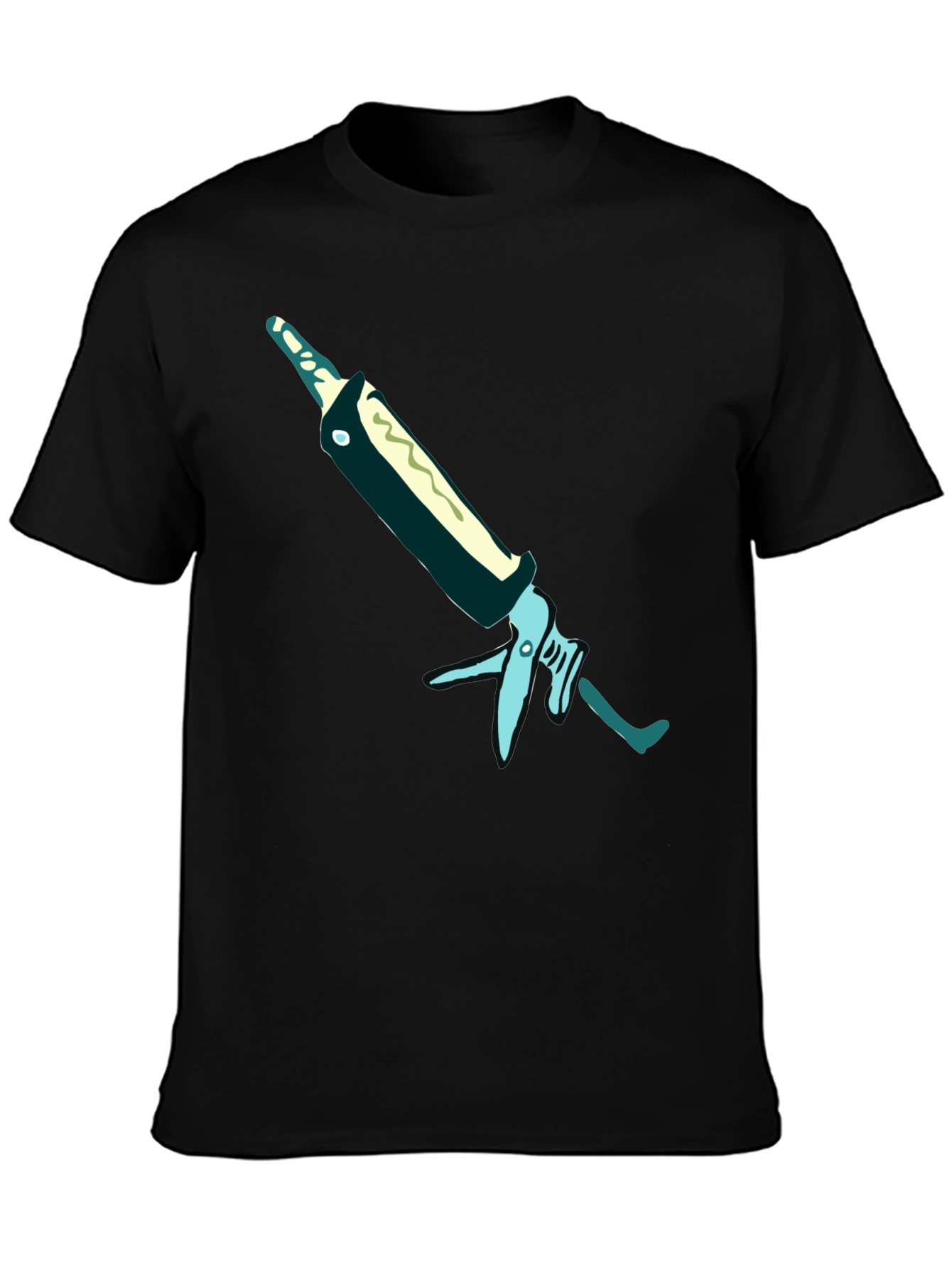 Black T-Shirt with Unique Caulking Gun Graphic