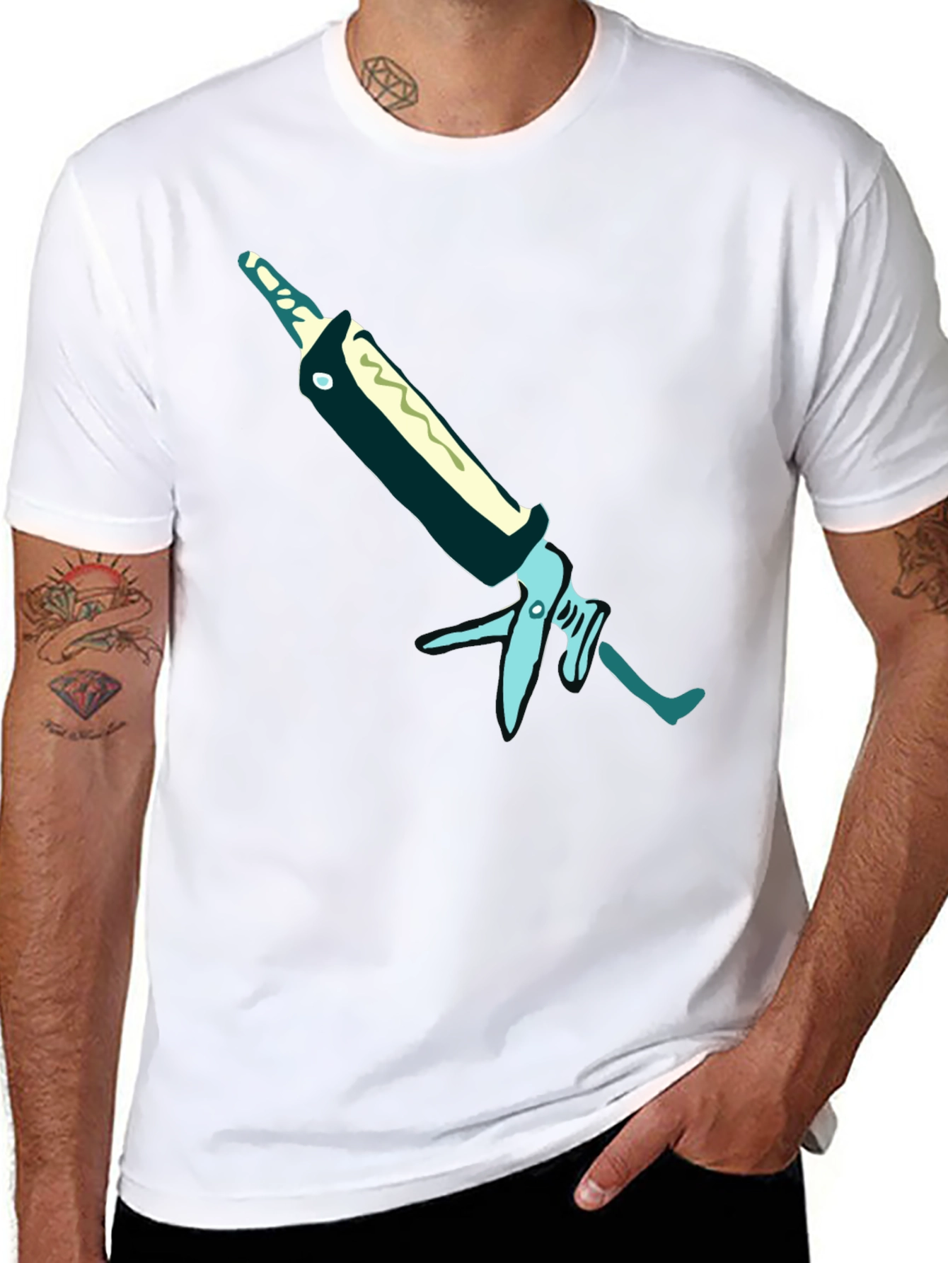 Black T-Shirt with Unique Caulking Gun Graphic