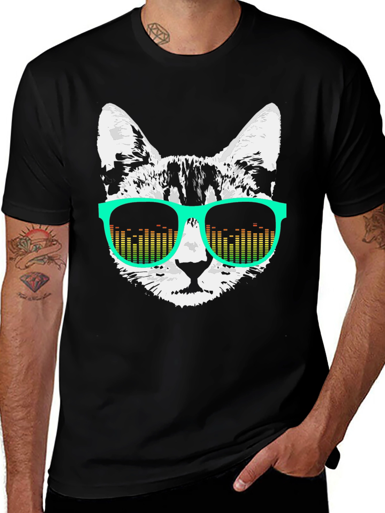 Cool Cat Graphic Tee - Retro DJ Sunglasses