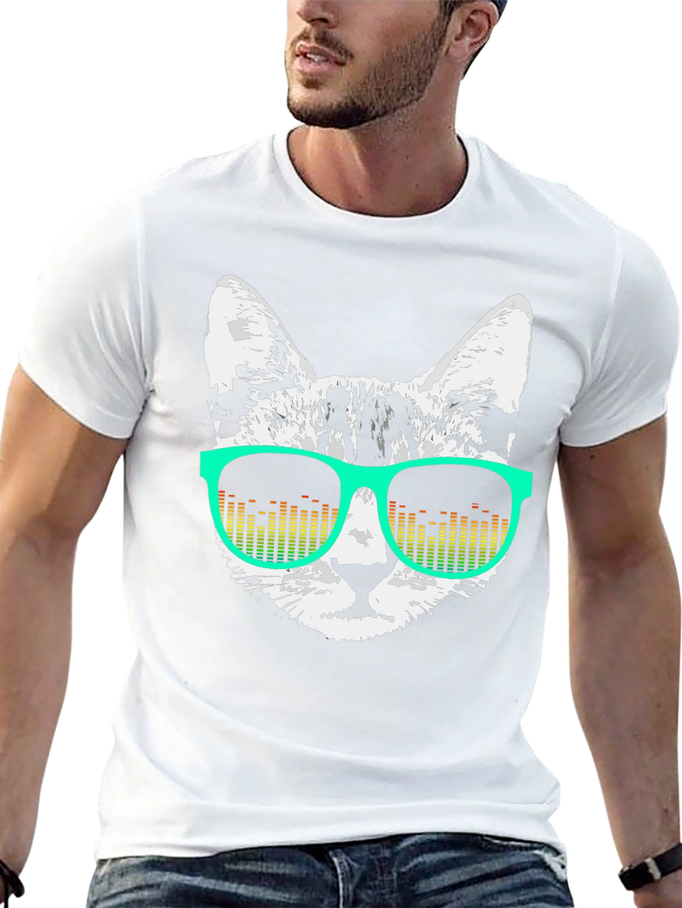 Cool Cat Graphic Tee - Retro DJ Sunglasses