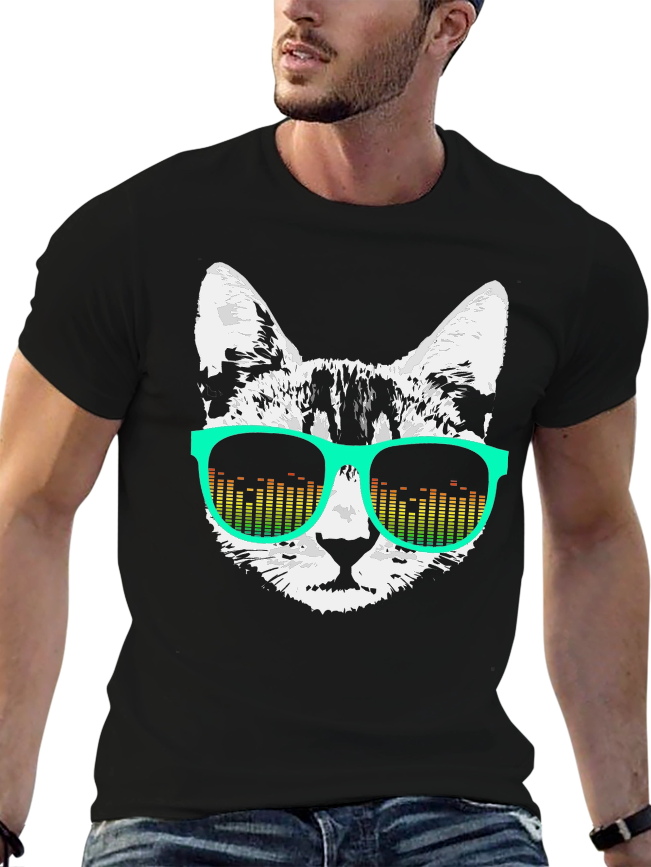 Cool Cat Graphic Tee - Retro DJ Sunglasses
