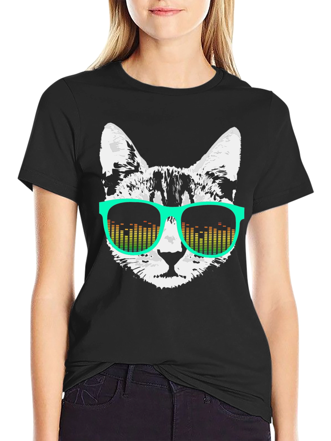 Cool Cat Graphic Tee - Retro DJ Sunglasses