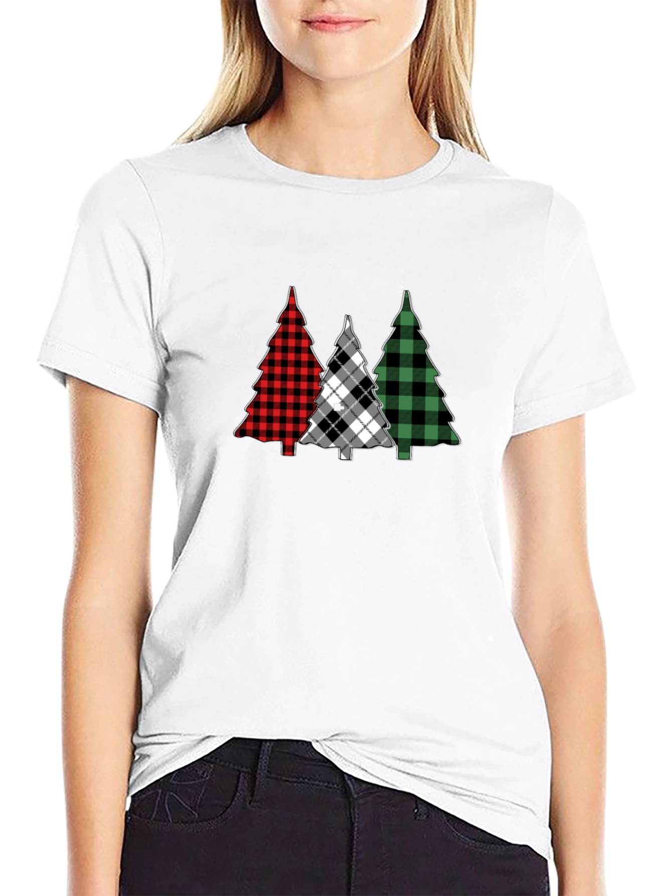 Plaid Christmas Tree Graphic Tee - Holiday Style