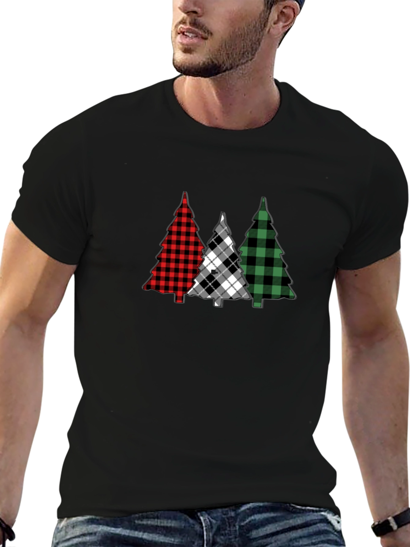 Plaid Christmas Tree Graphic Tee - Holiday Style