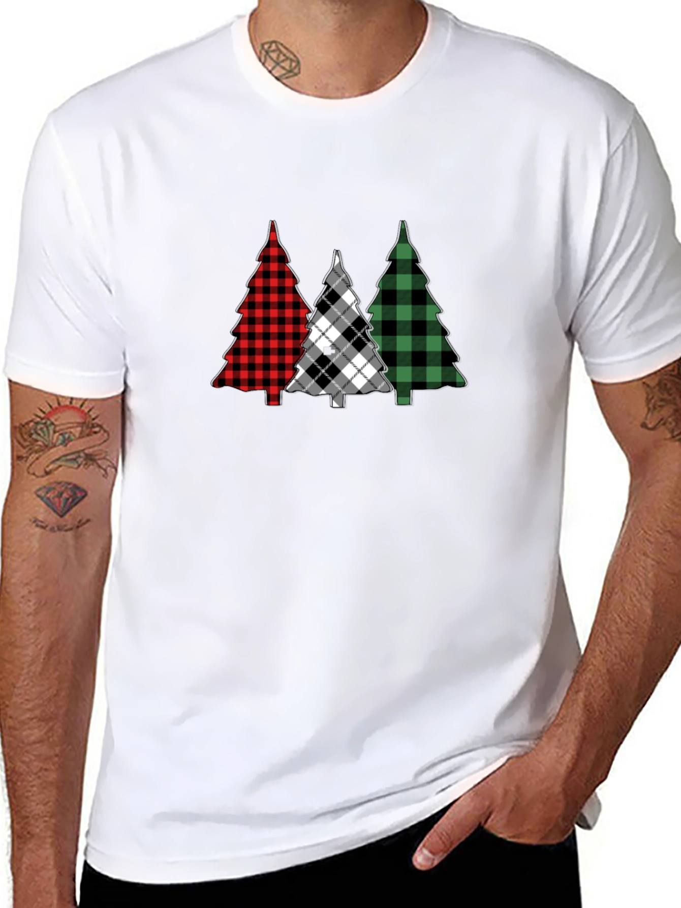 Plaid Christmas Tree Graphic Tee - Holiday Style