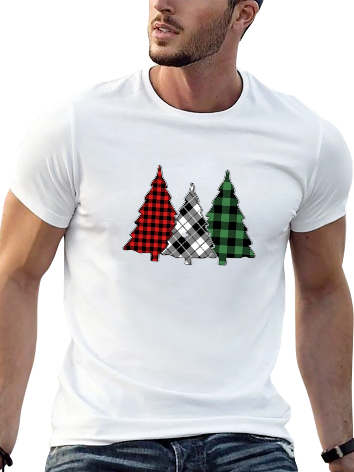 Plaid Christmas Tree Graphic Tee - Holiday Style
