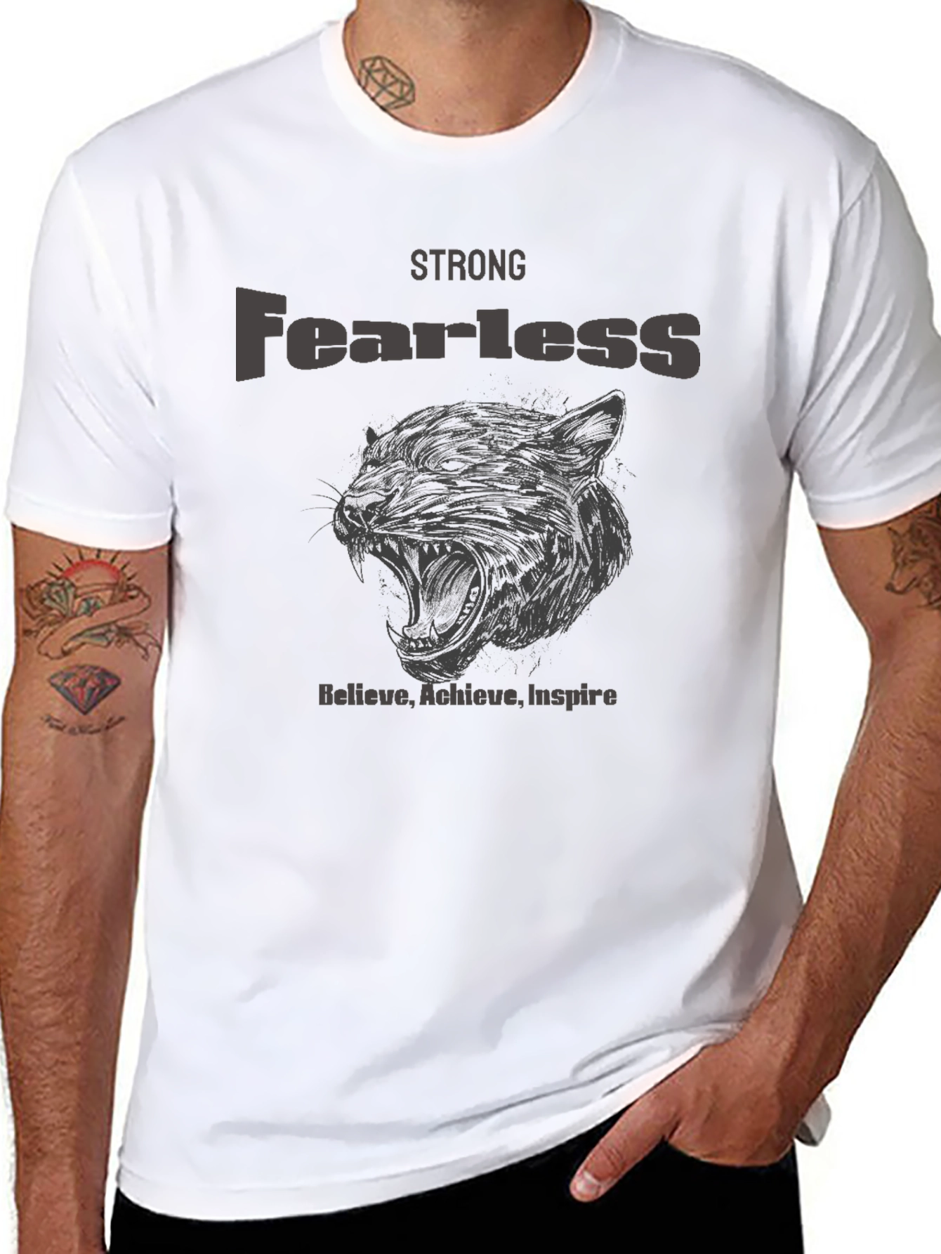 Strong Fearless Graphic T-Shirt - Believe Achieve Inspire
