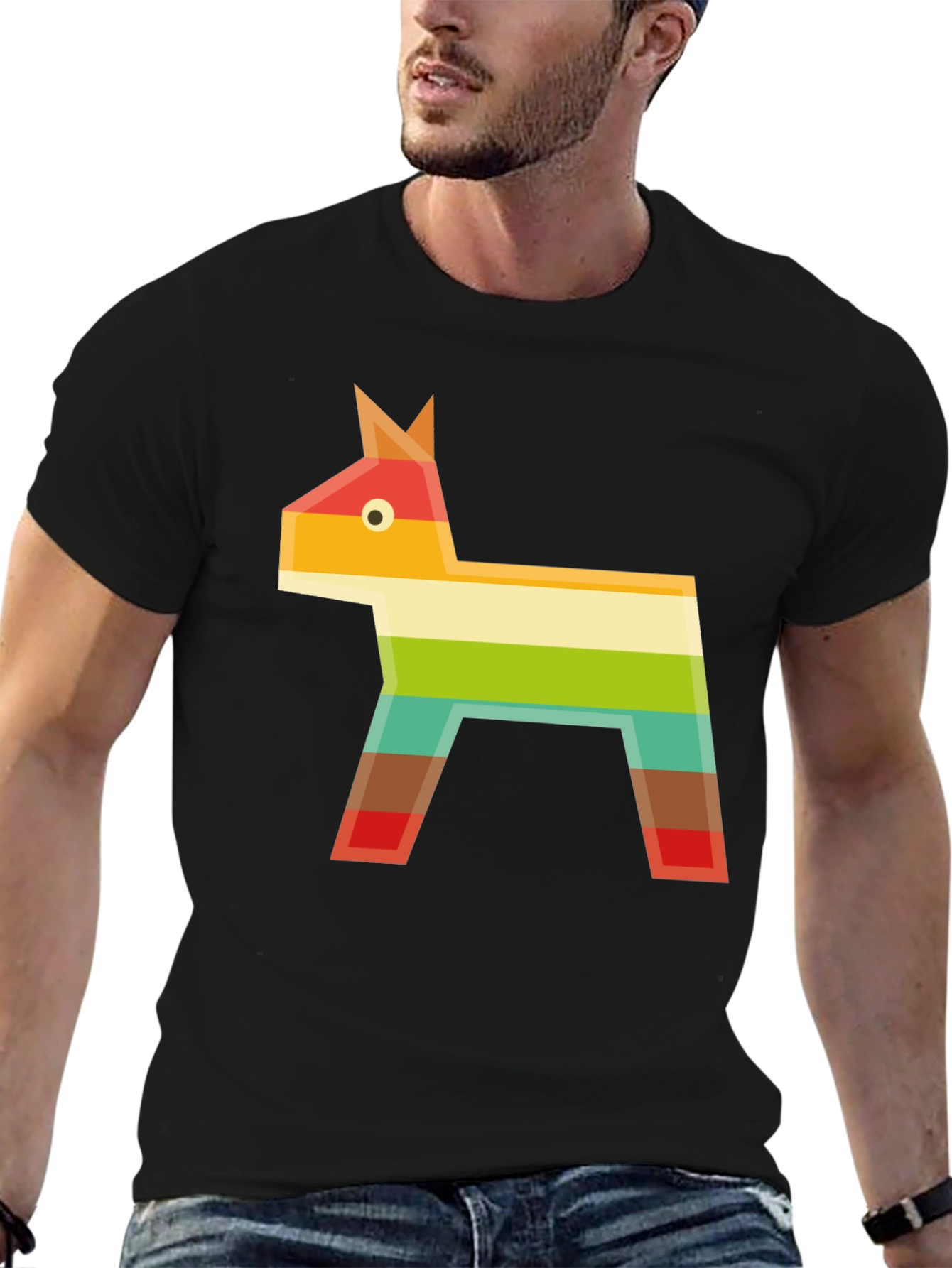 Geometric Piñata Graphic Tee - Black Casual T-Shirt