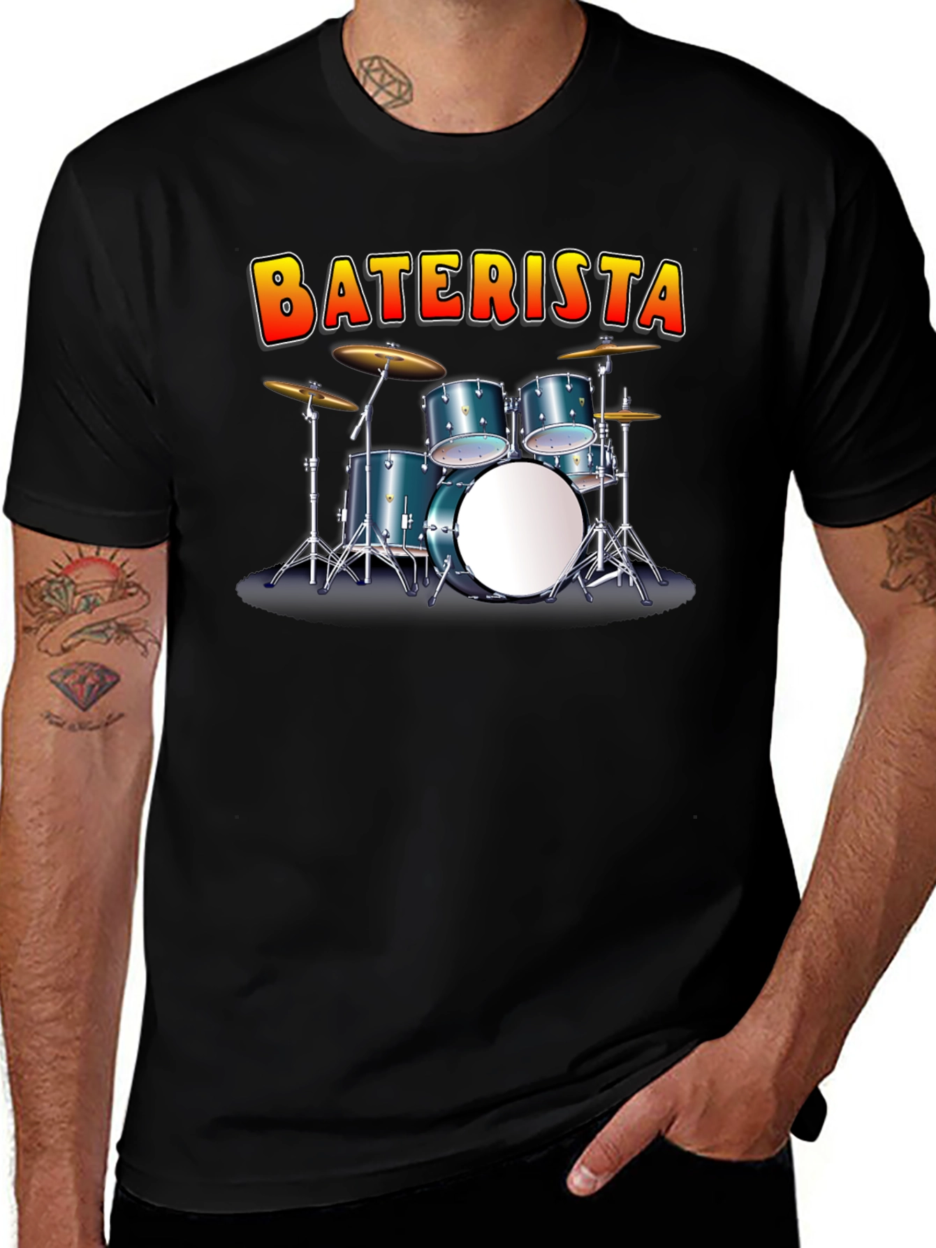 BATERISTA Drummer Graphic Black T-Shirt
