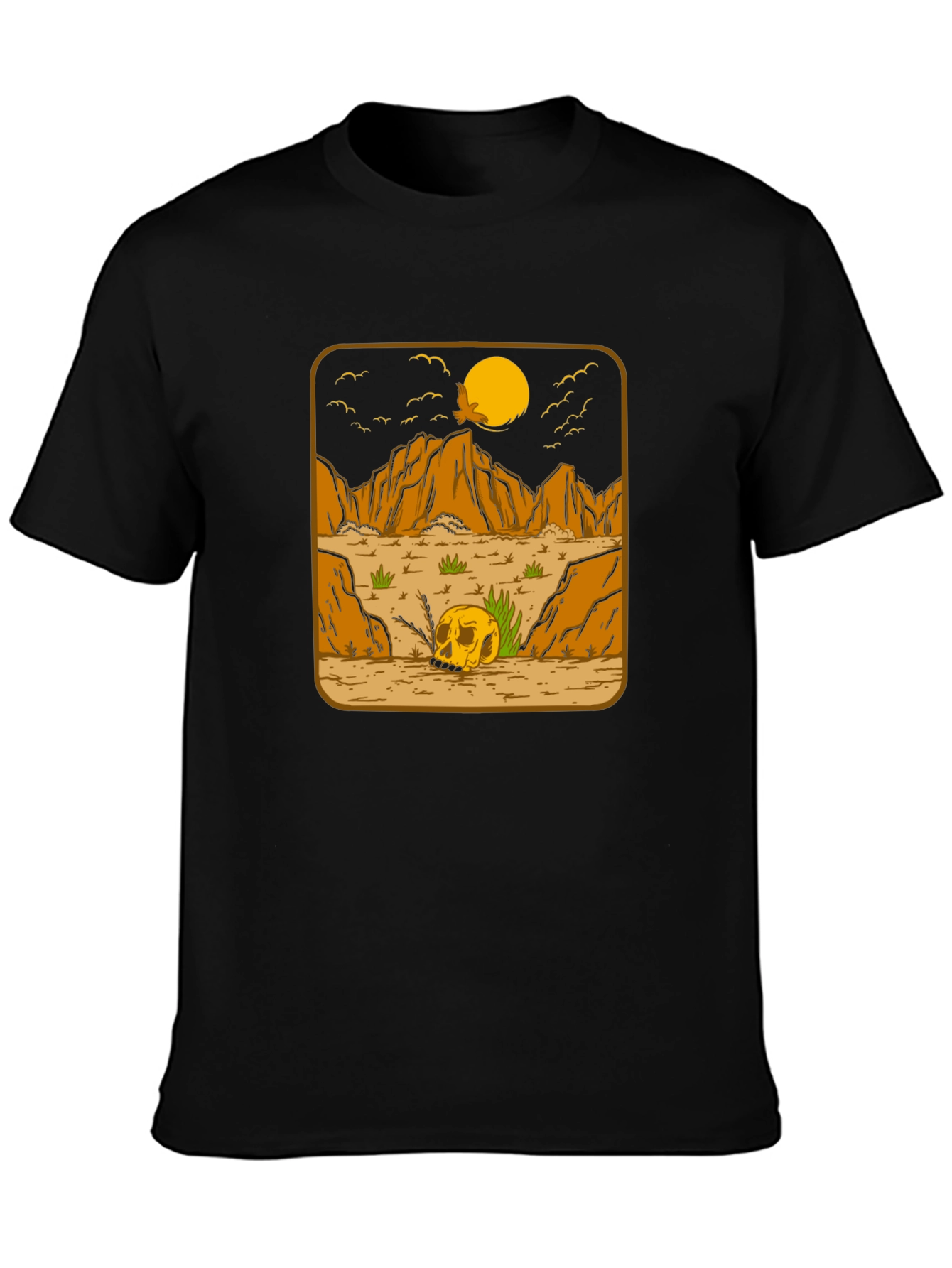 Skull Desert Graphic Tee - Mens Black Cotton T-Shirt